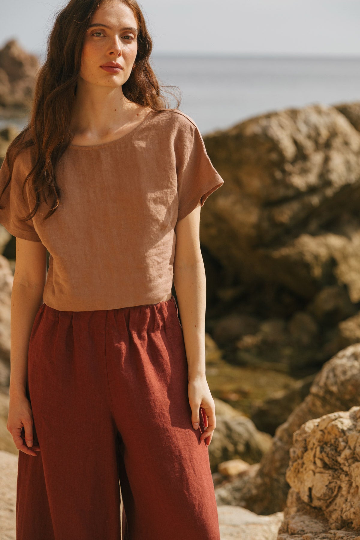 Isabella wide linen pants in Terracotta