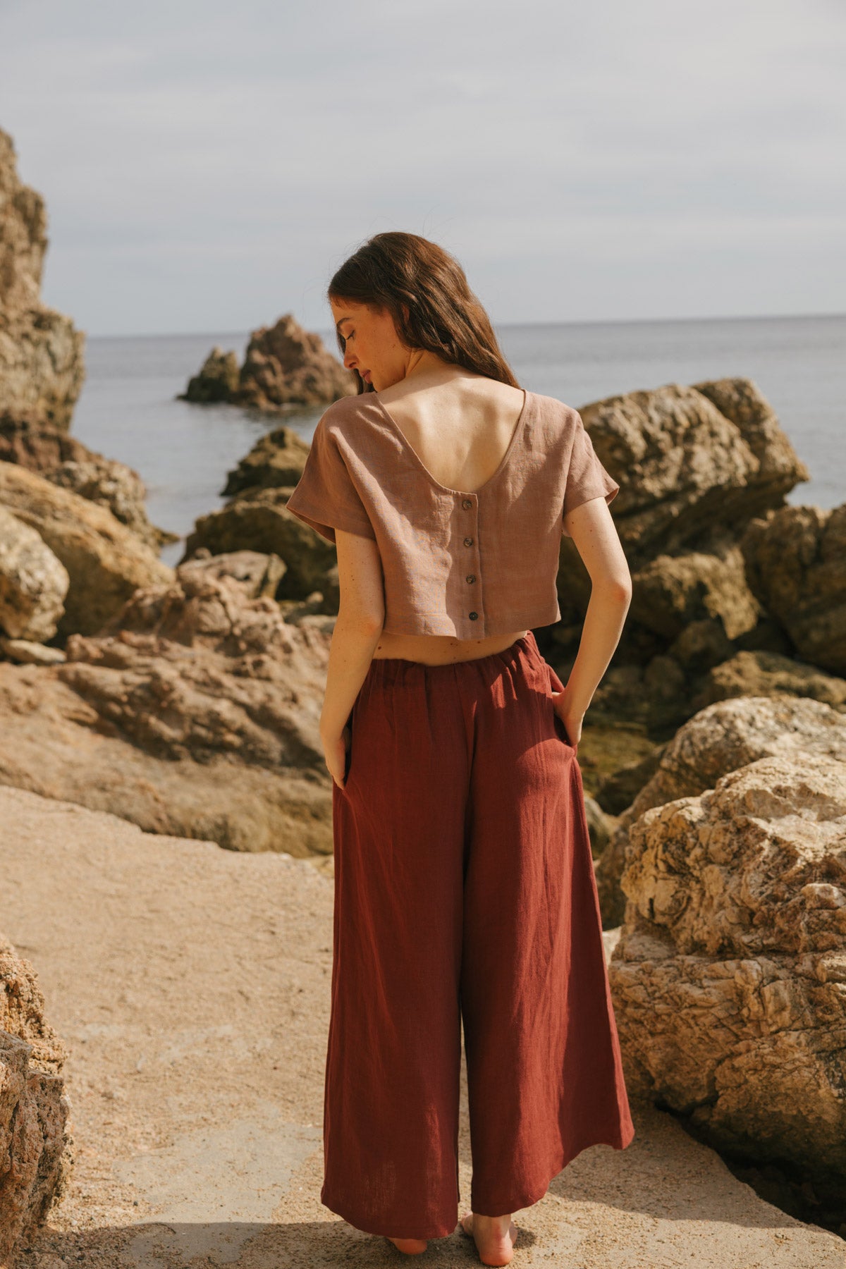 Isabella wide linen pants in Terracotta