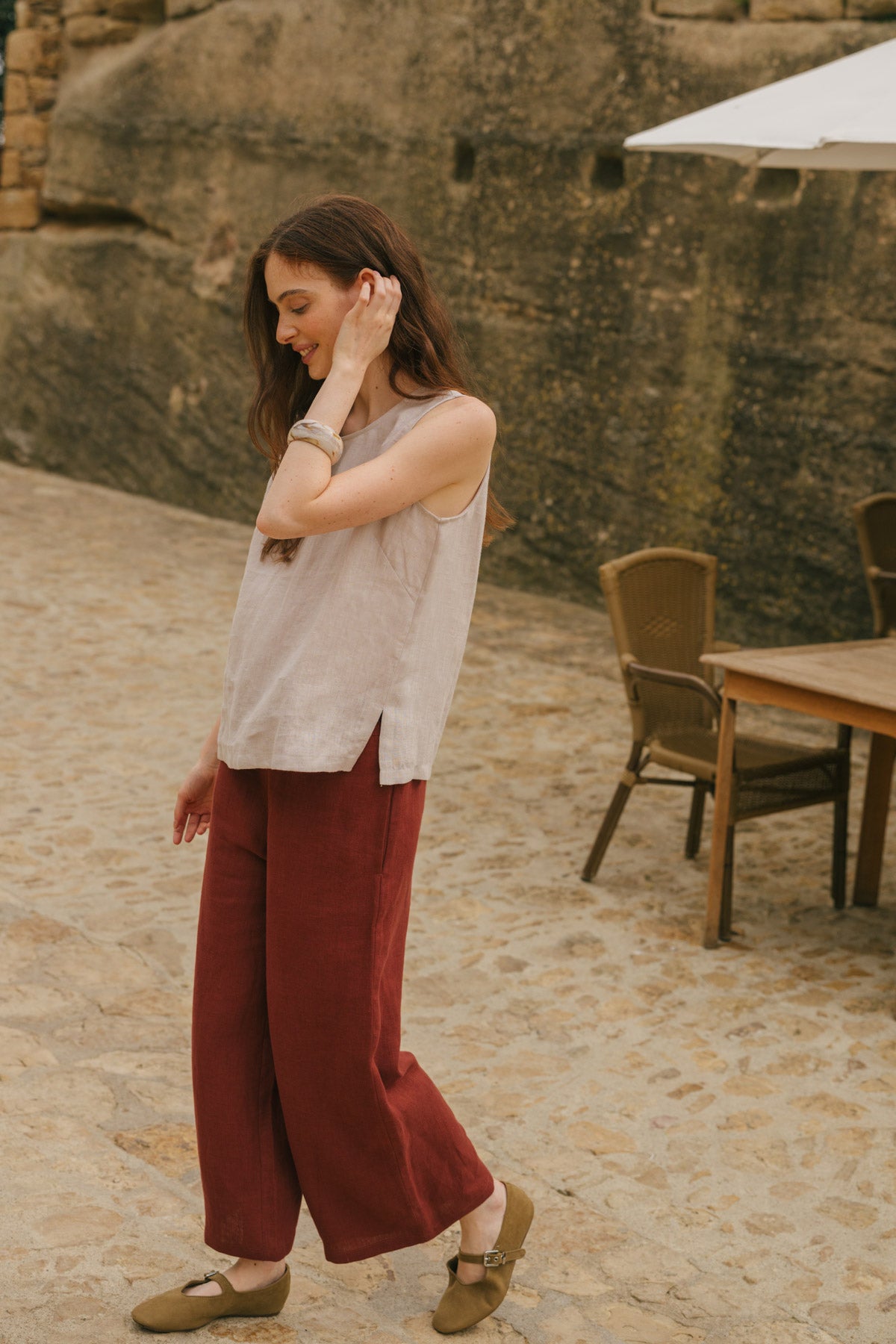 Tokyo wide linen pants in Terracotta
