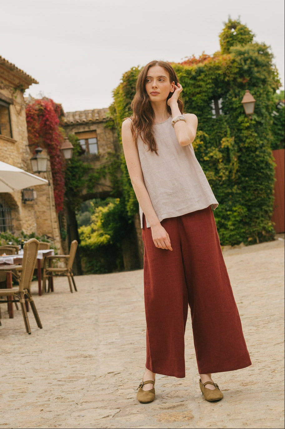 Tokyo wide linen pants in Terracotta