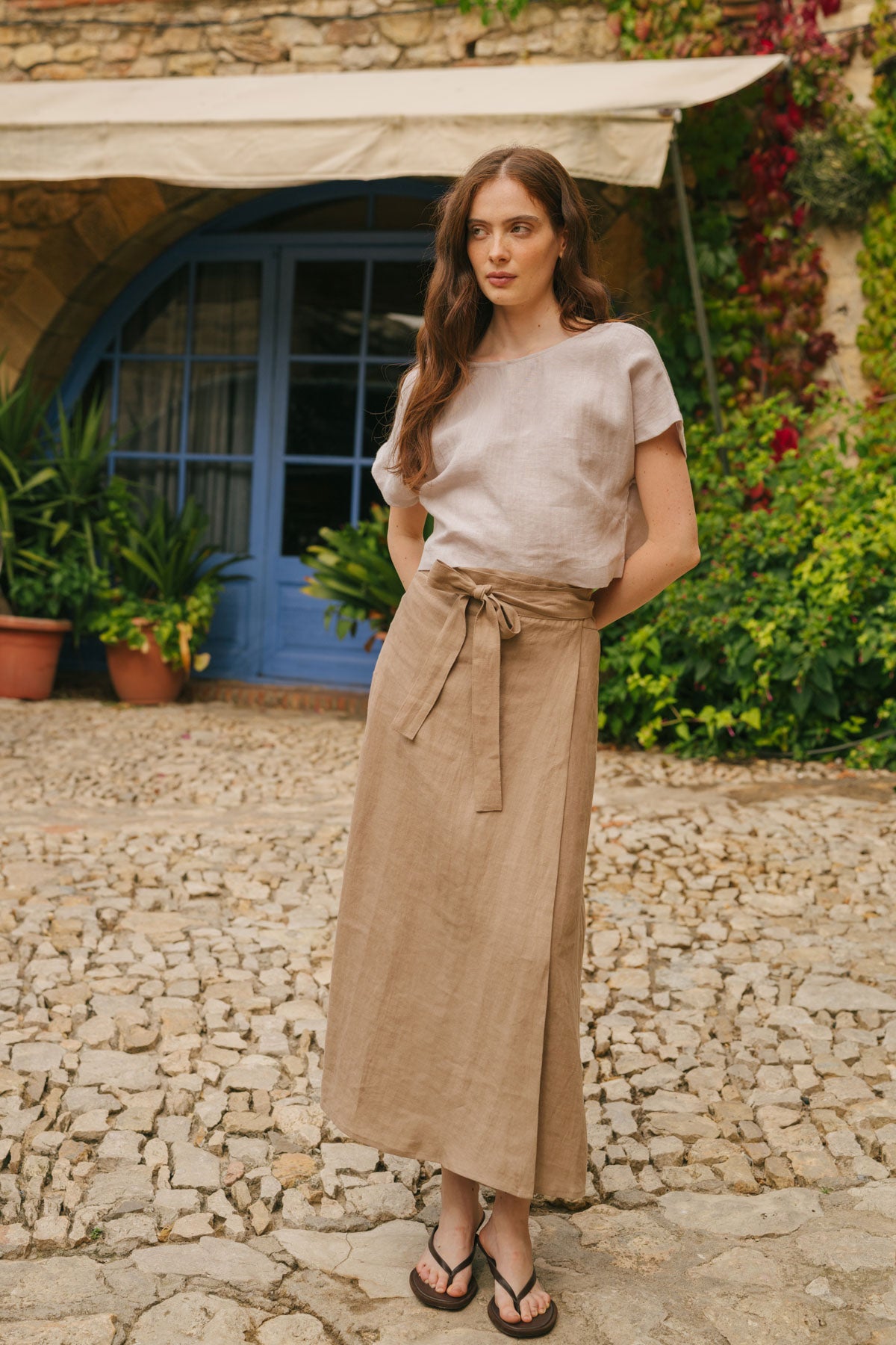Iris linen wrap skirt in Rosy Brown
