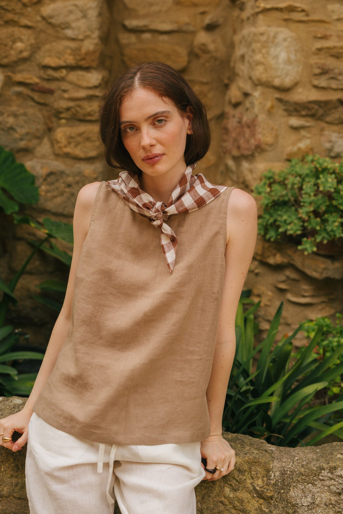 Colette classic linen top in Rosy Brown