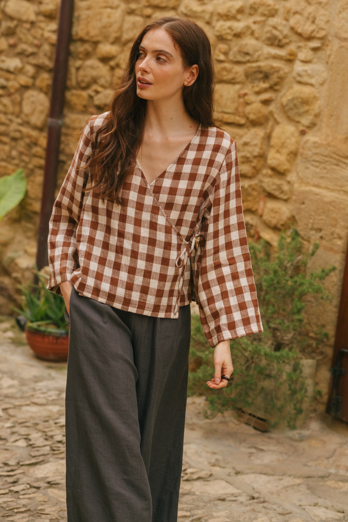 Isabella wide linen pants in Charcoal