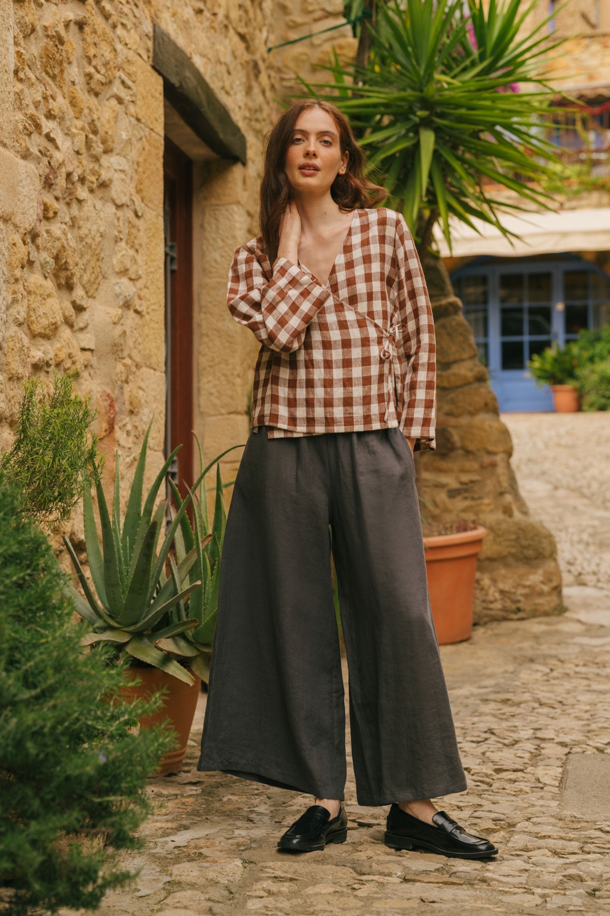 Isabella wide linen pants in Charcoal