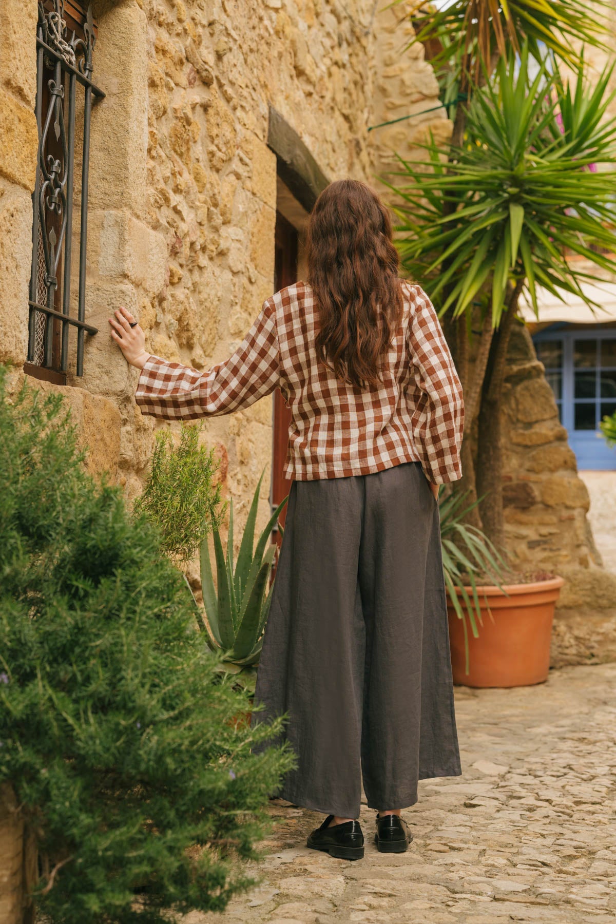 Isabella wide linen pants in Charcoal