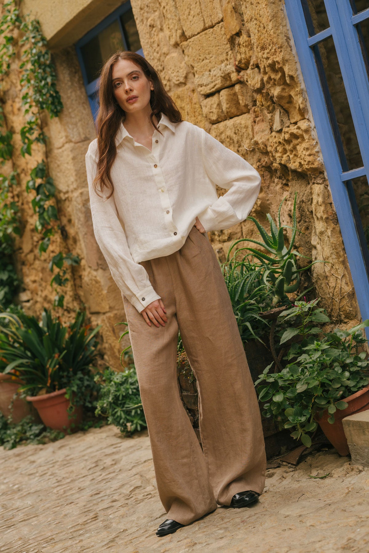 Oulu long linen pants in Rosy Brown