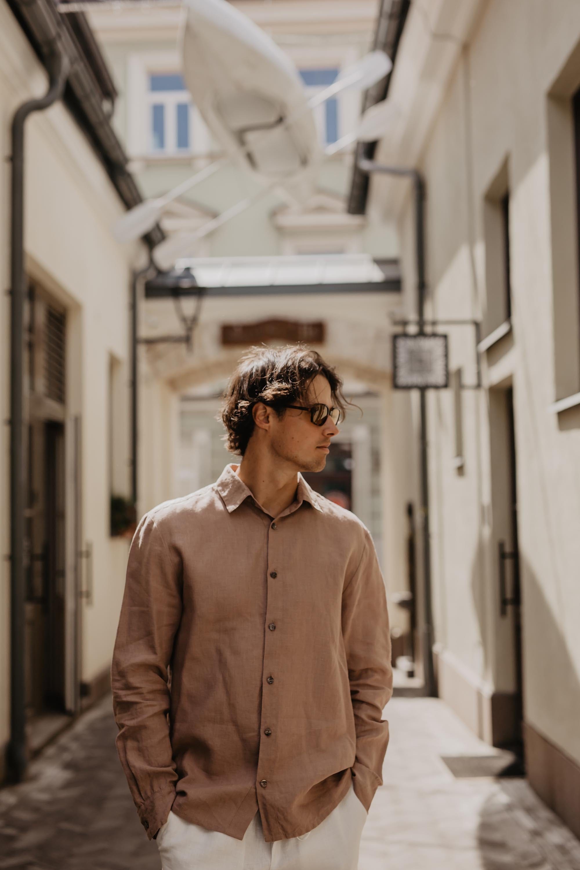 Classic linen shirt HECTOR L Rosy Brown