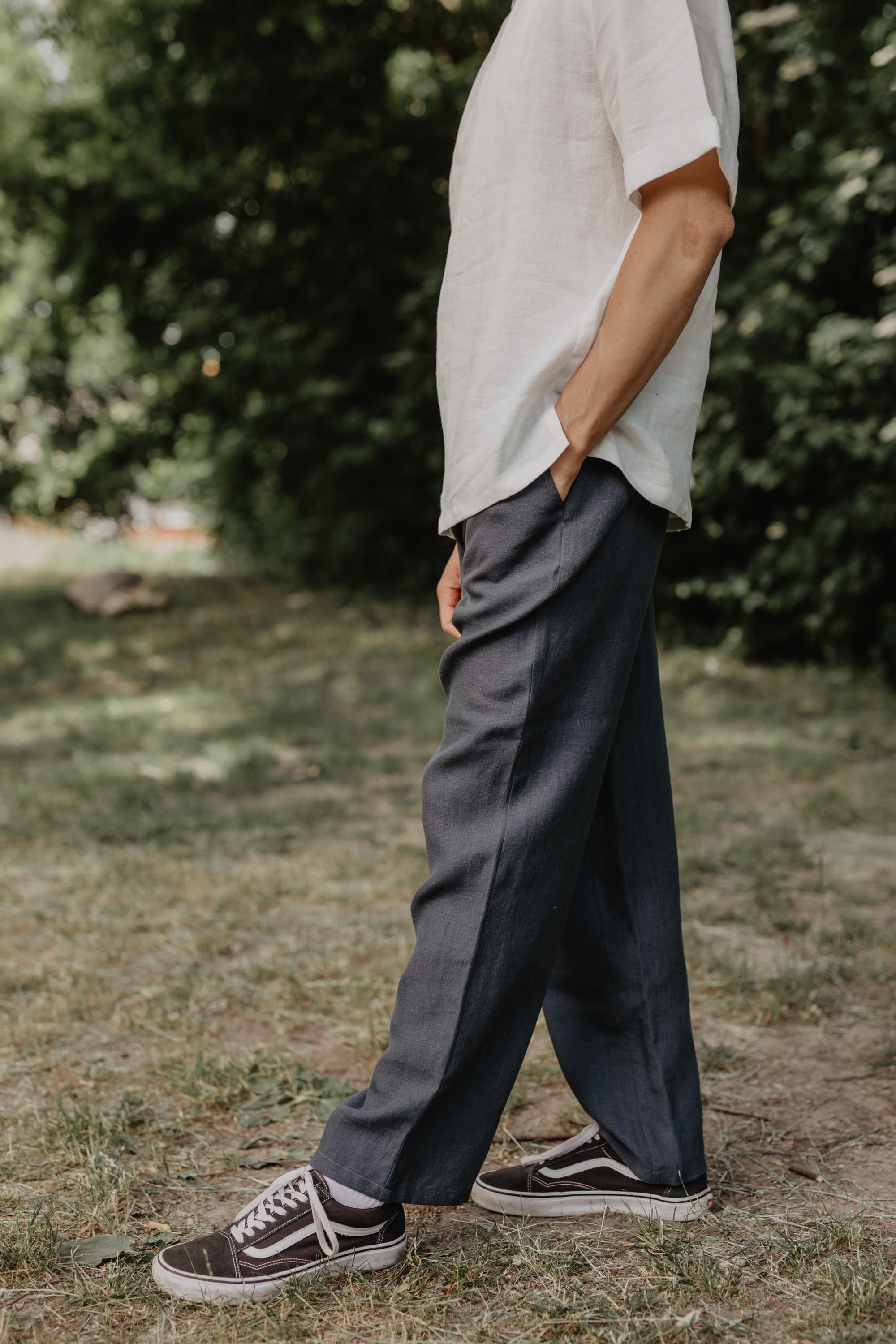 Side View Of Black Linen Pants