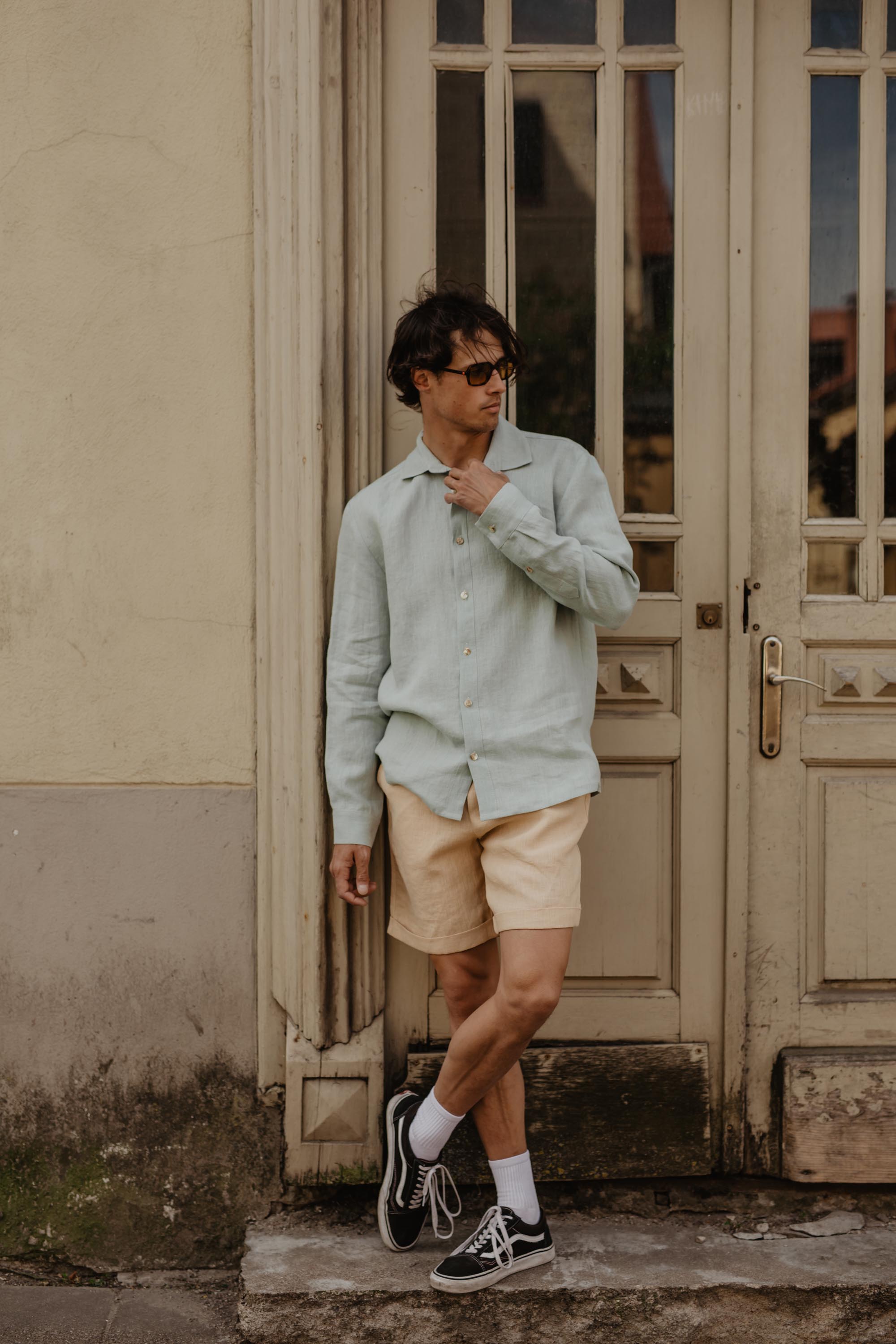 Hector classic linen shirt in Sage Green