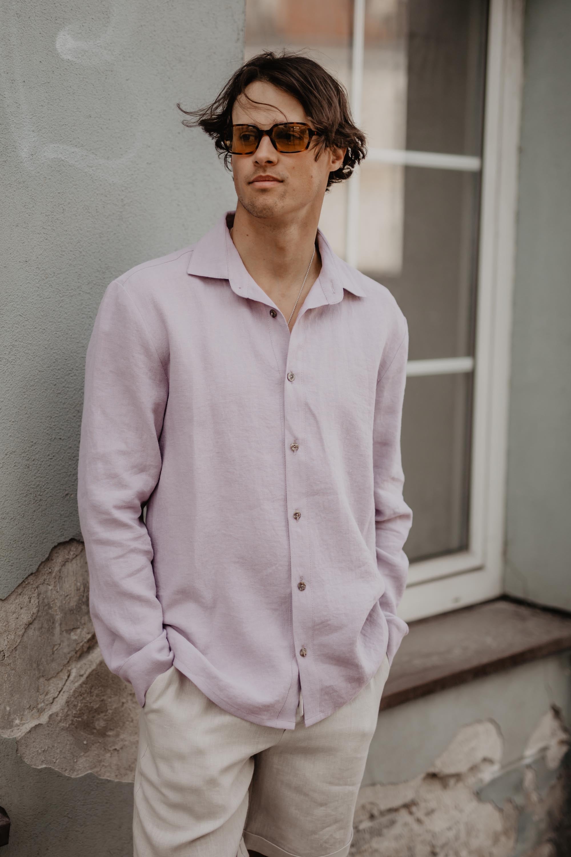 Hector classic linen shirt in Dusty Rose