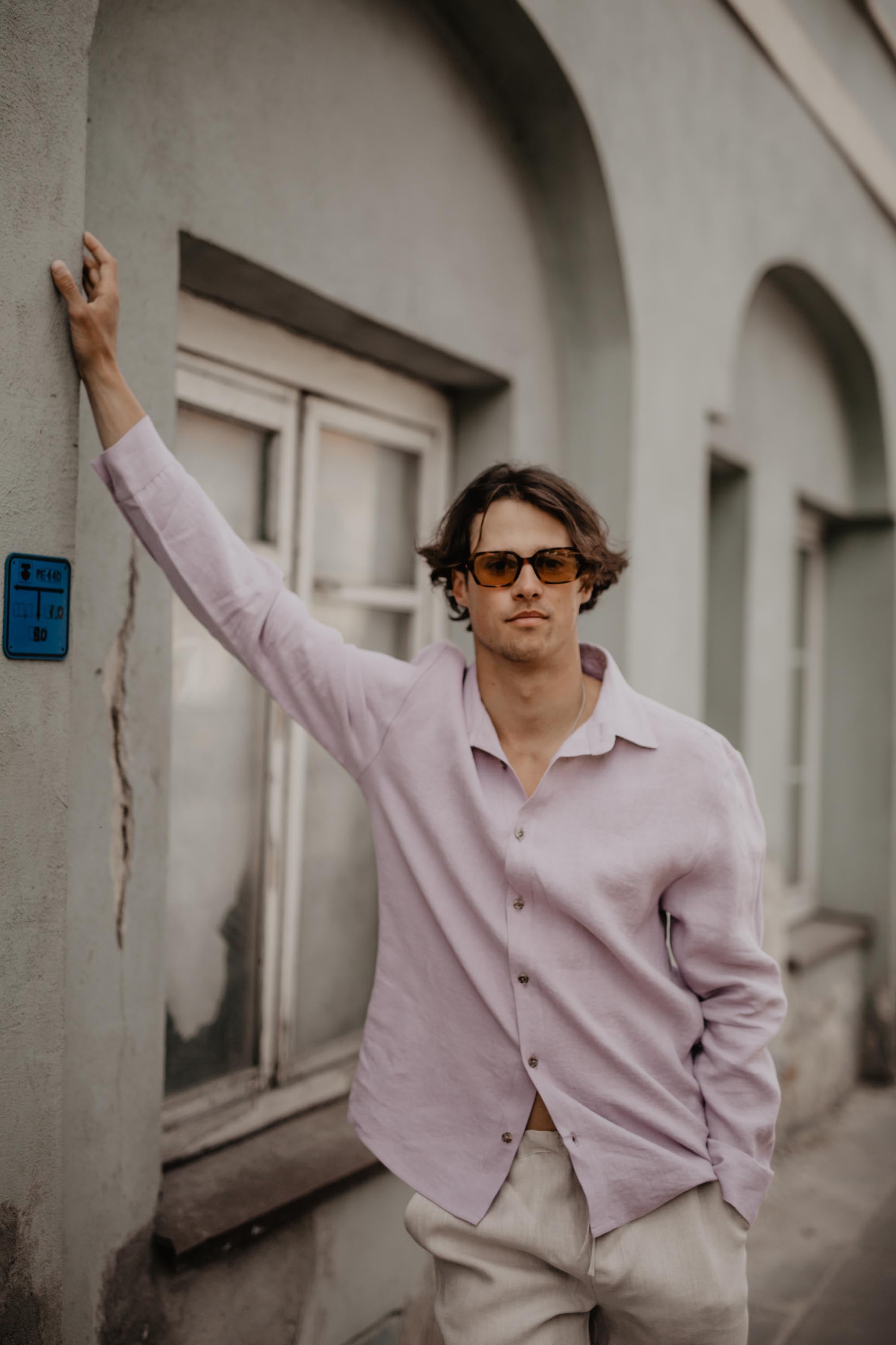 Hector classic linen shirt in Dusty Rose