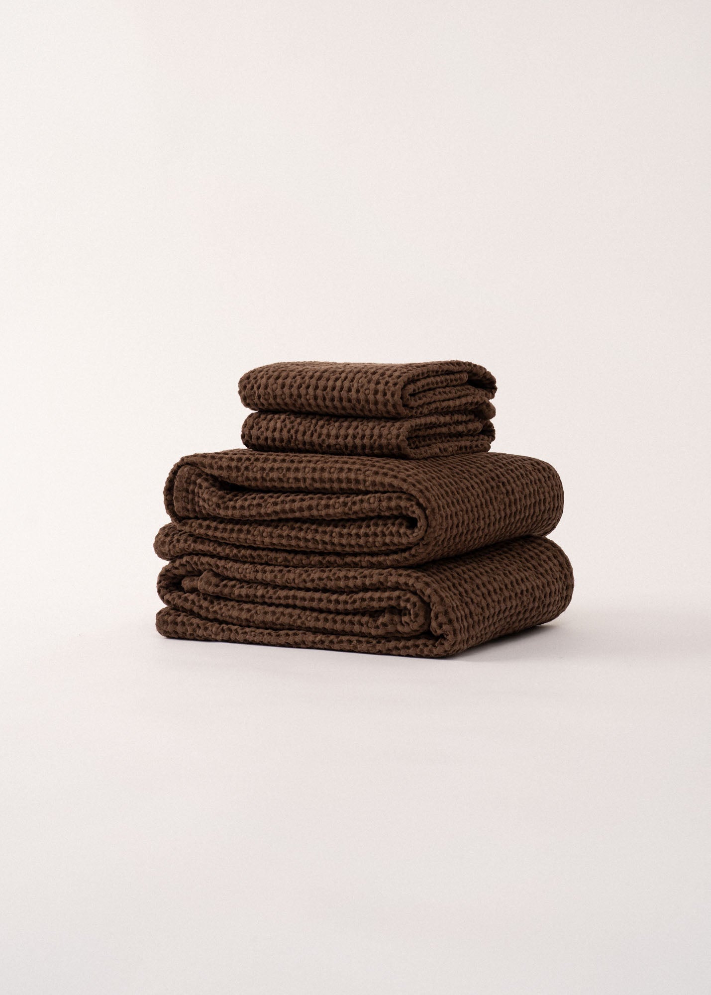 Linen Waffle Towel Set | AmourLinen | Mocha Brown Color