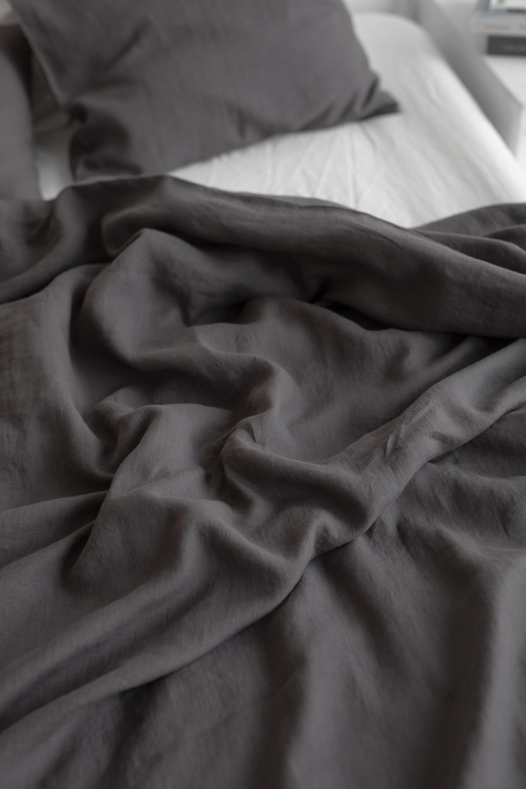 Close Up Of Charcoal Linen Sheets