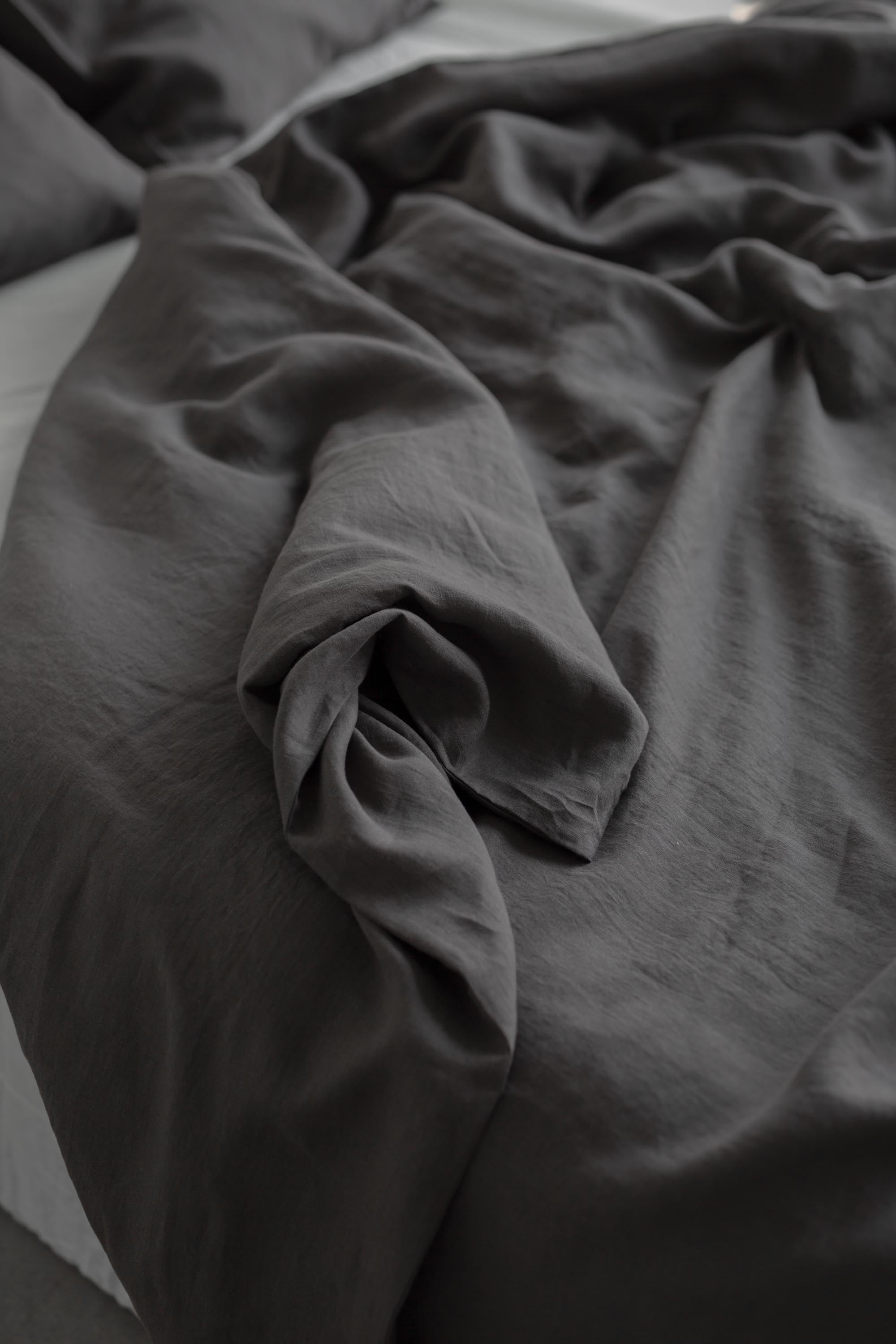 Close Up of Charcoal Linen Bedding Set