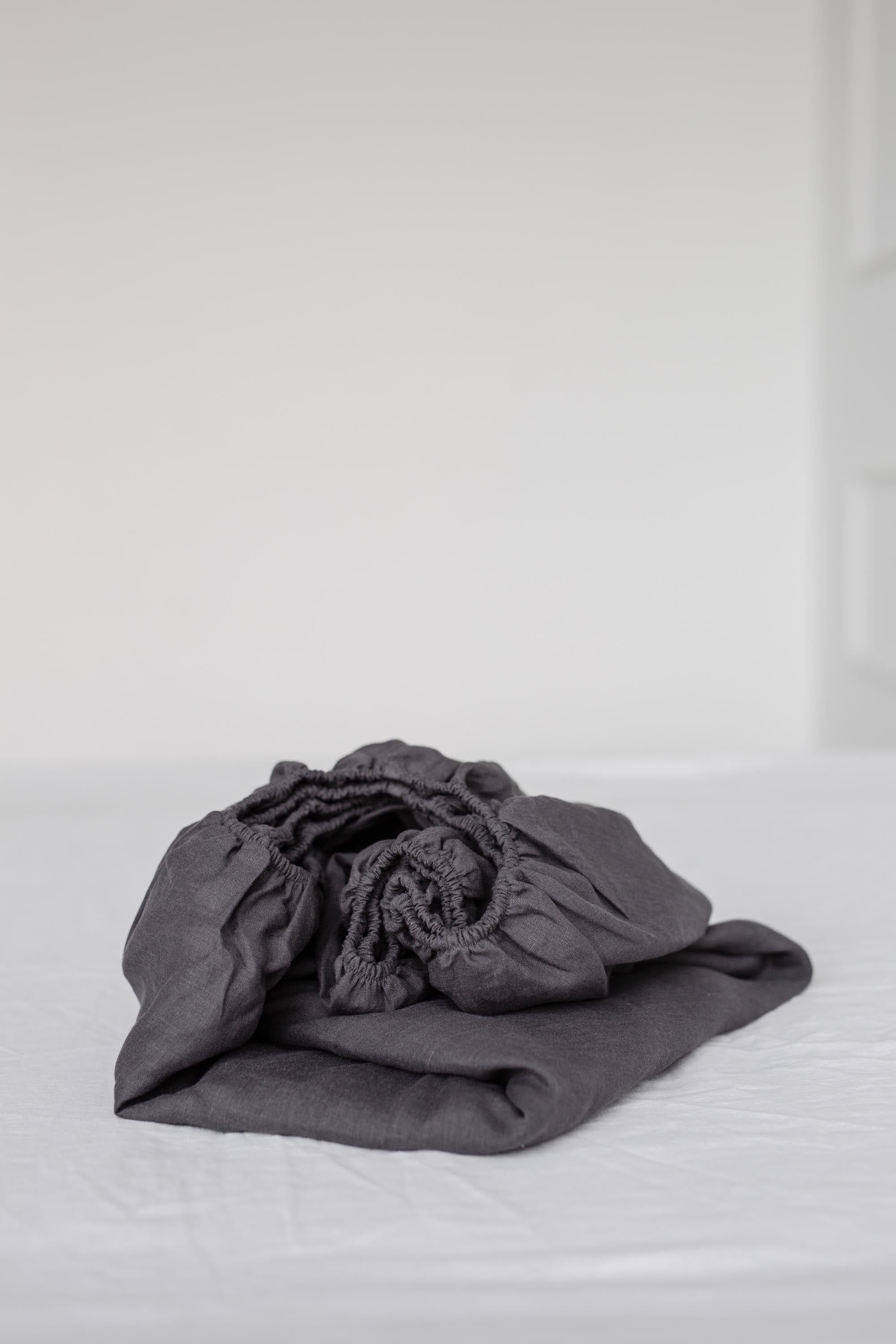 Close Up Of Charcoal Linen Fitted Sheet By AmourLinen