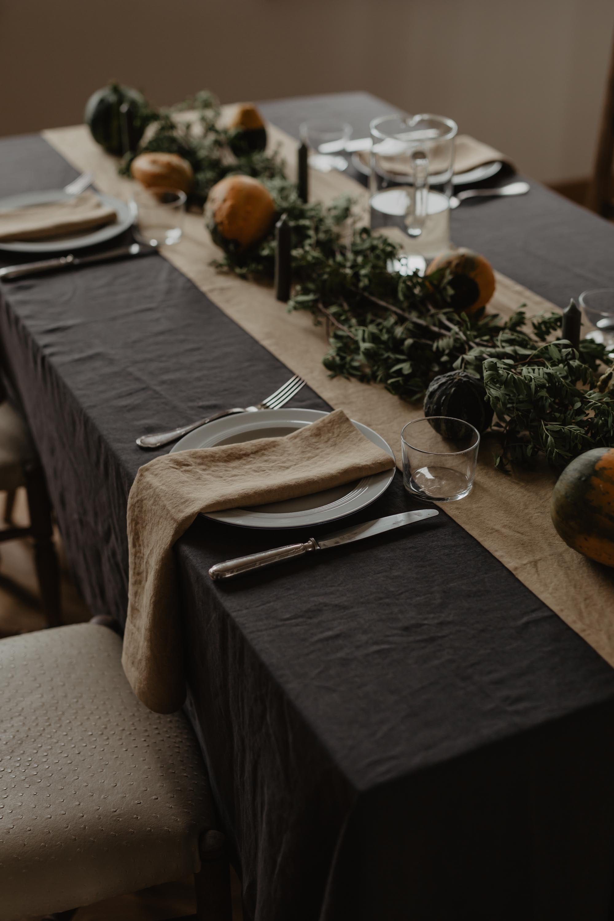 AmourLinen Linen tablecloth Linen tablecloth in Charcoal Linen Tablecloth in Charcoal | AmourLinen | Charcoal