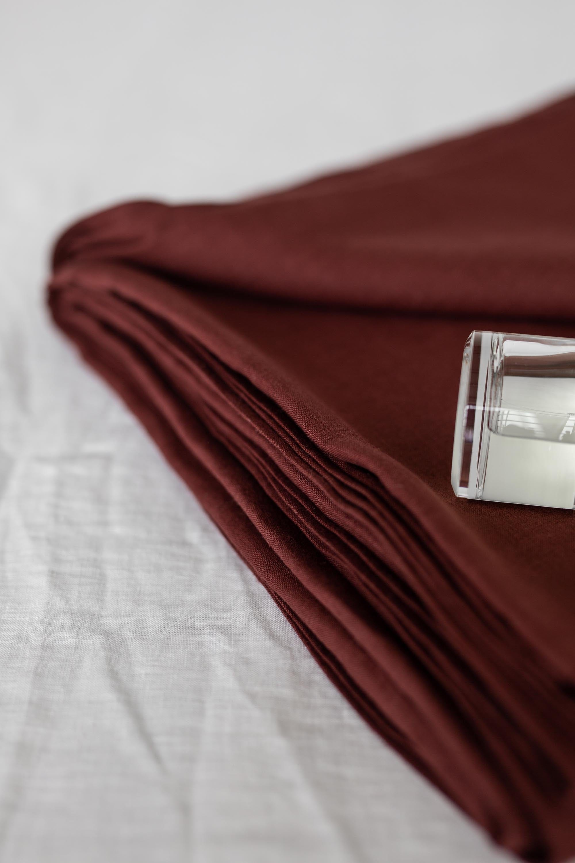 Close Up Of Terracotta Linen Flat Sheet By AmourLinen