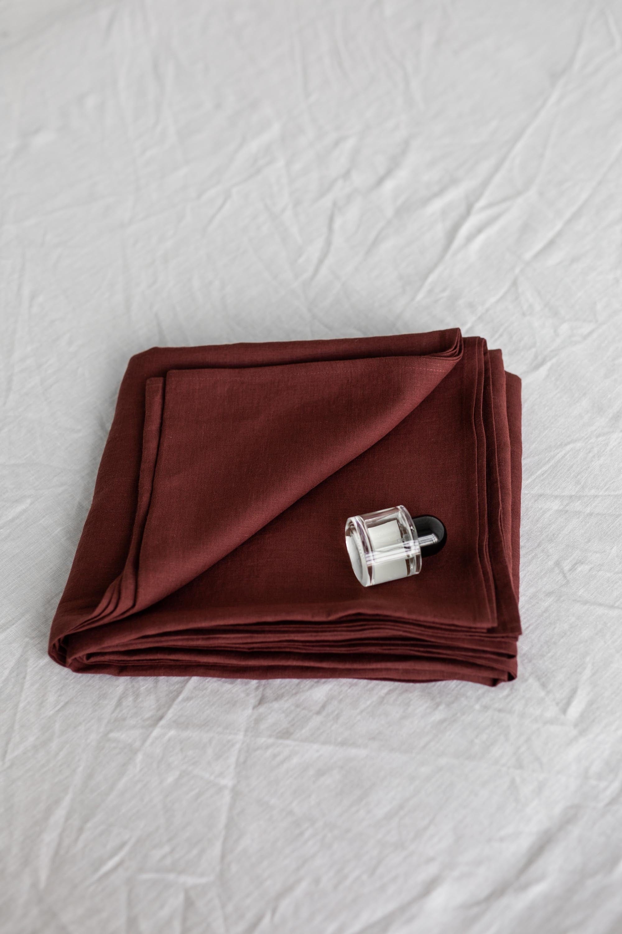 Terracotta Linen Flat Sheet on bed By AmourLinen