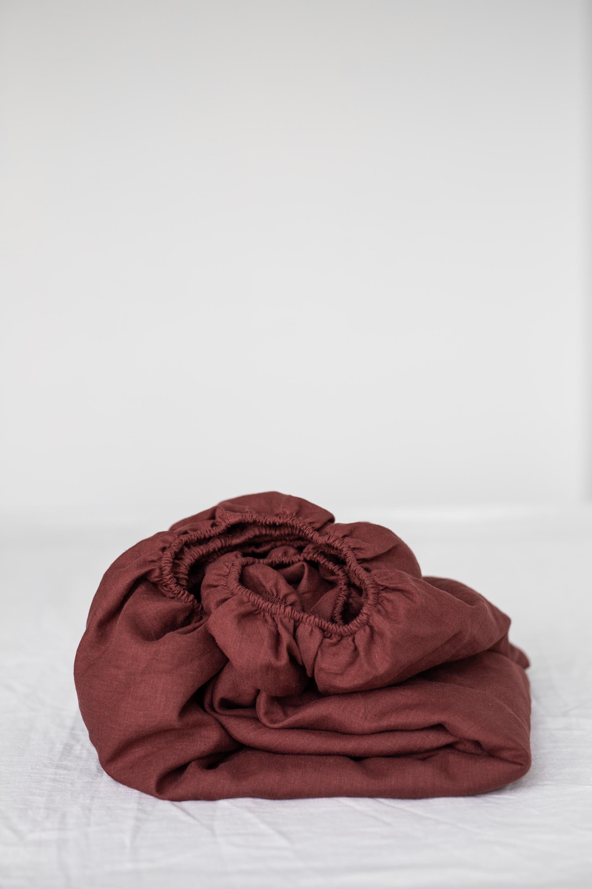 Terracotta Linen Fitted Sheet By AmourLinen