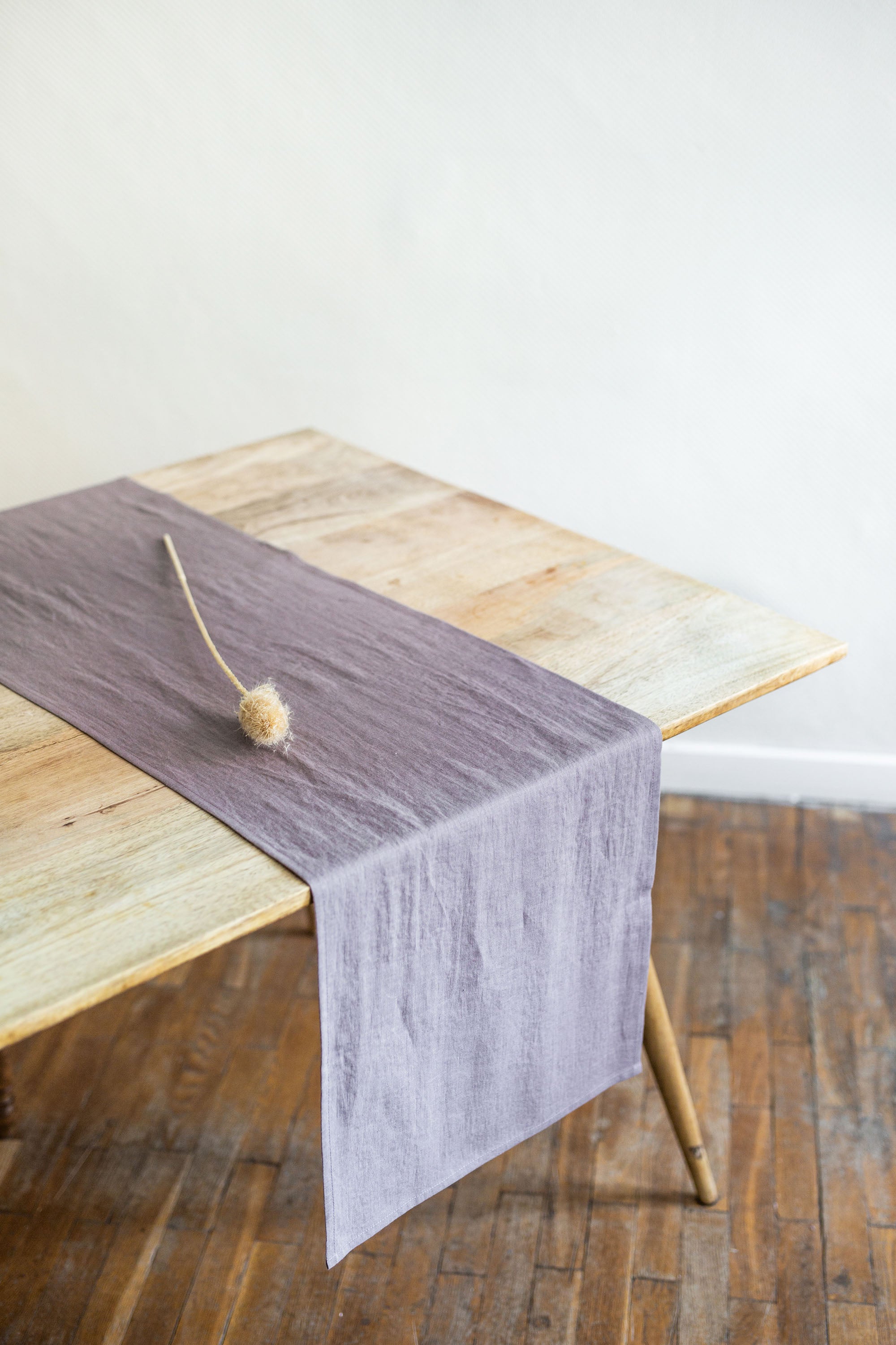 Table With A Dusty Lavender Table Runner On Top By AmourLinen