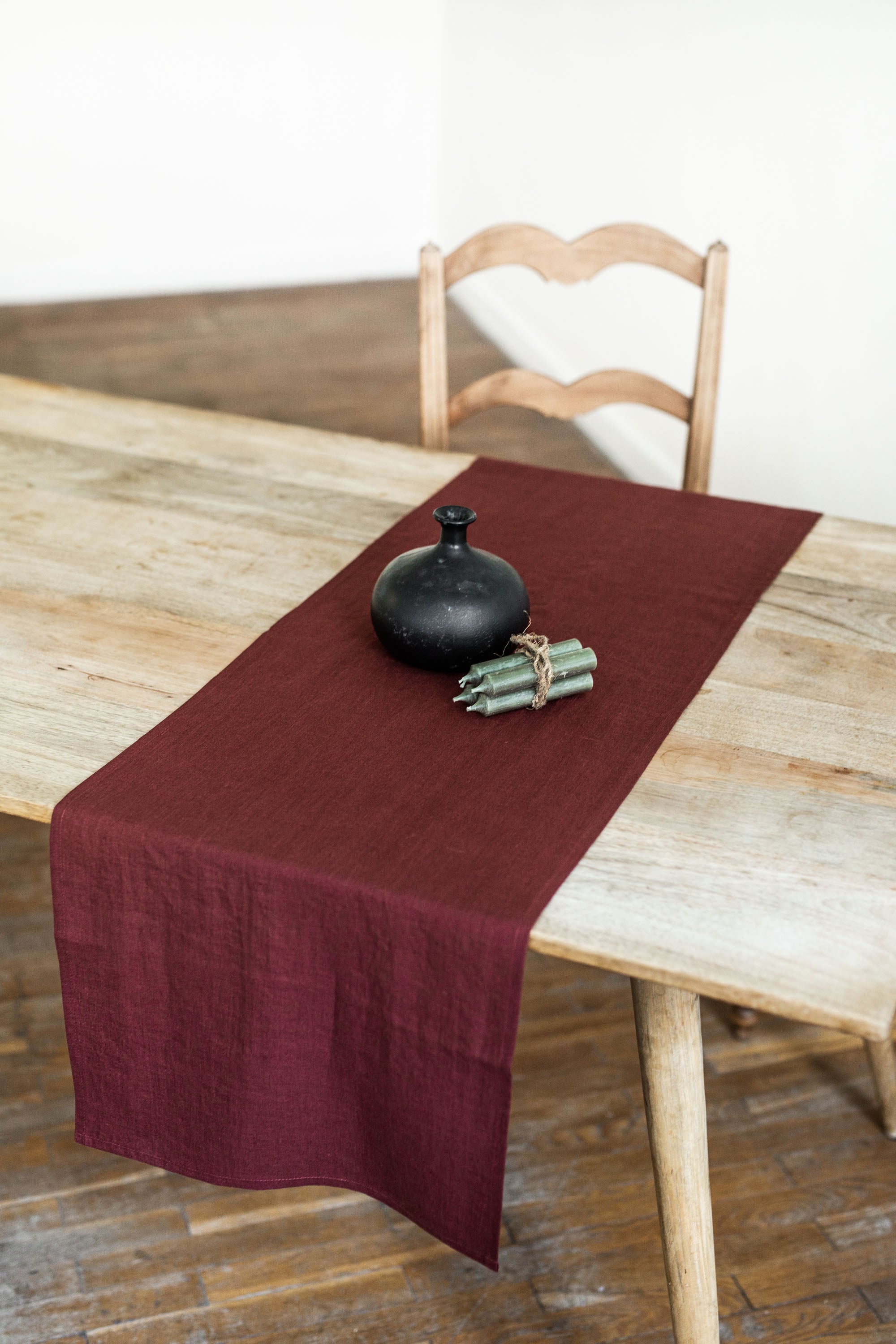 Dinner Table With Terracotta Linen Table Runner By AmourlInen