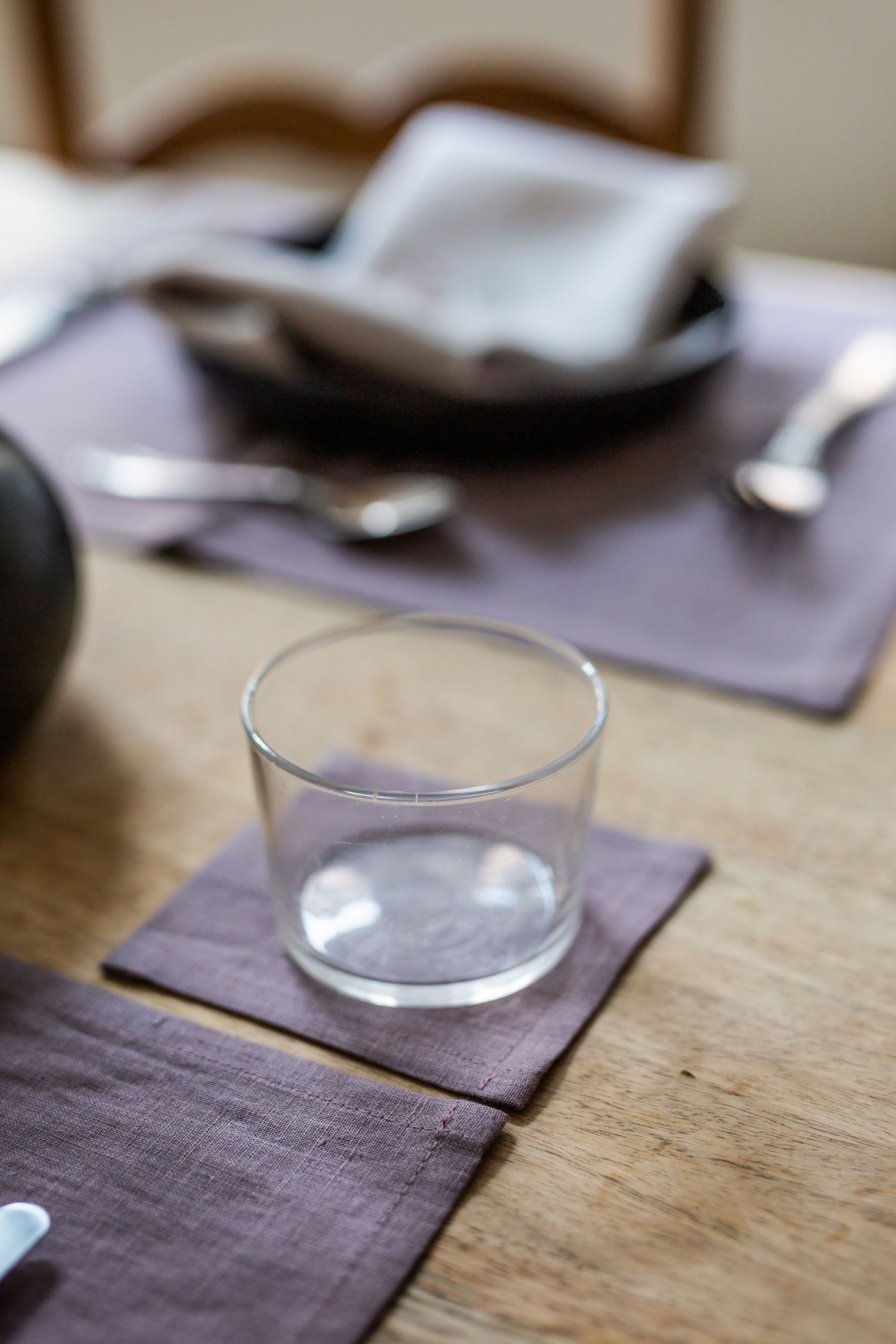 Set Table With A Focus on Dusty Lavender Linen Coaster By AmourlInen