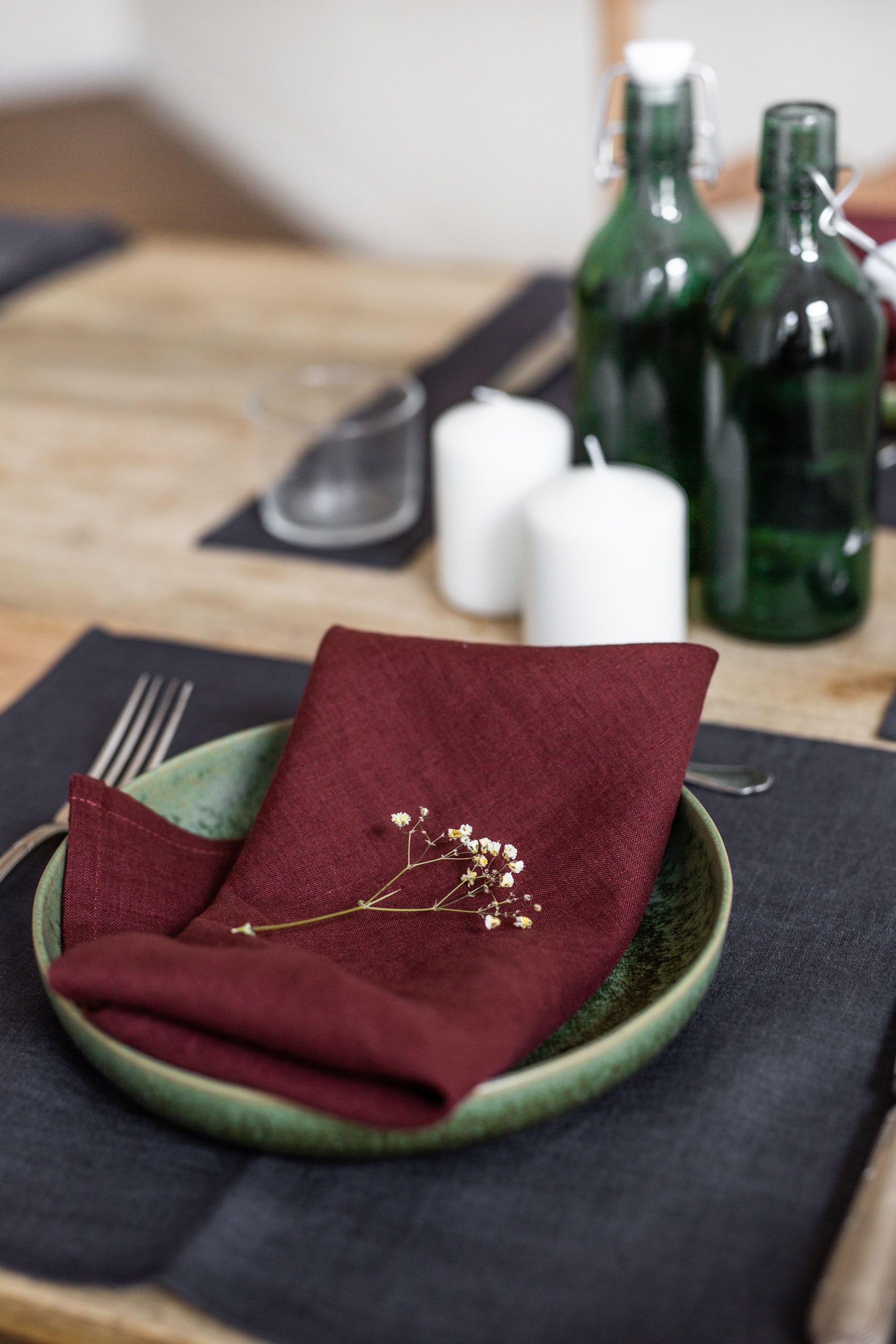 Set Dinner Table With A Focus on Terracotta Linen Napkins By AmourlInen