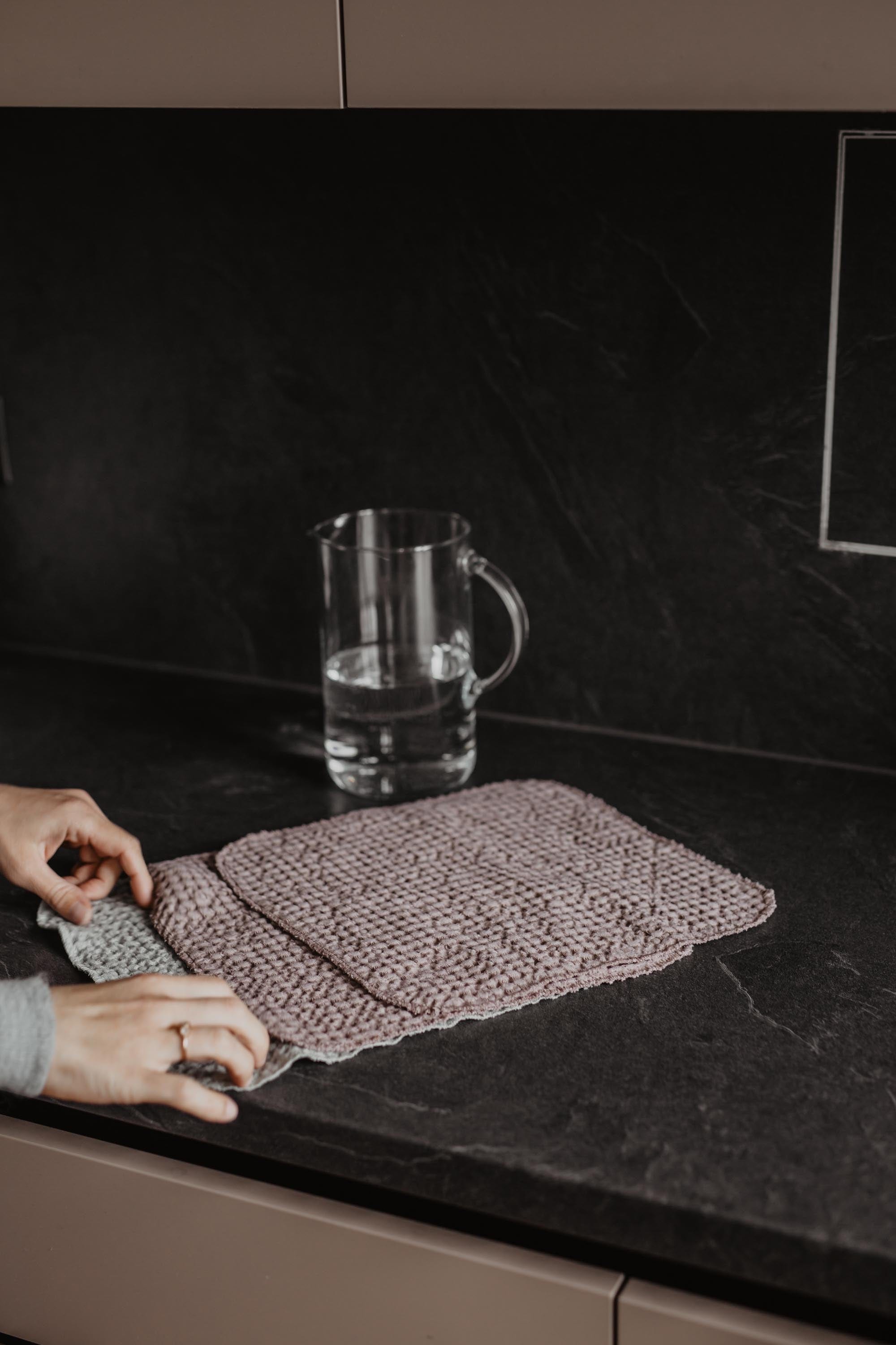 Linen Waffle Wash Clothes On A Kitchen Counter