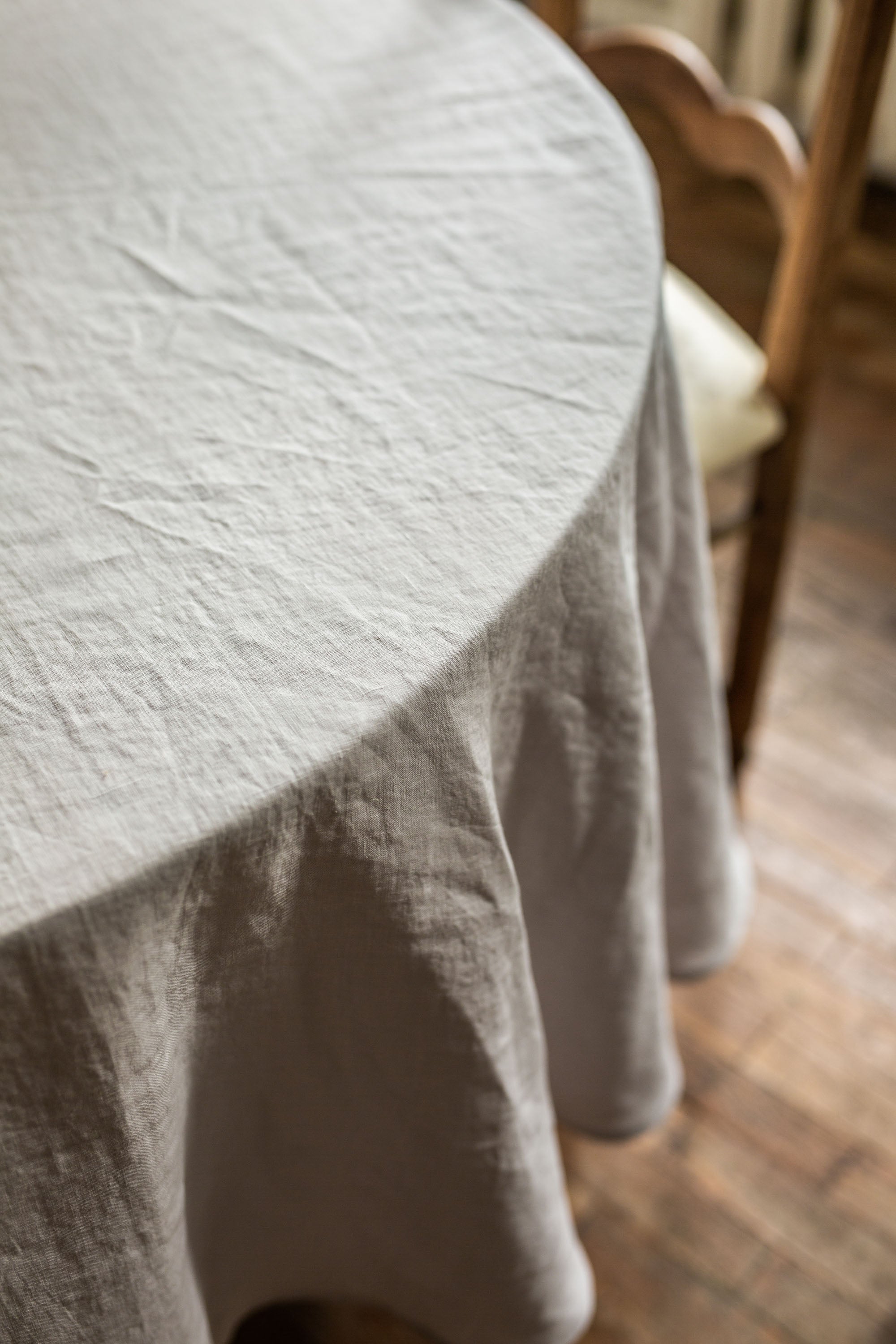 Close Up Of Sage Green Linen Round Tablecloth By AmourlInen