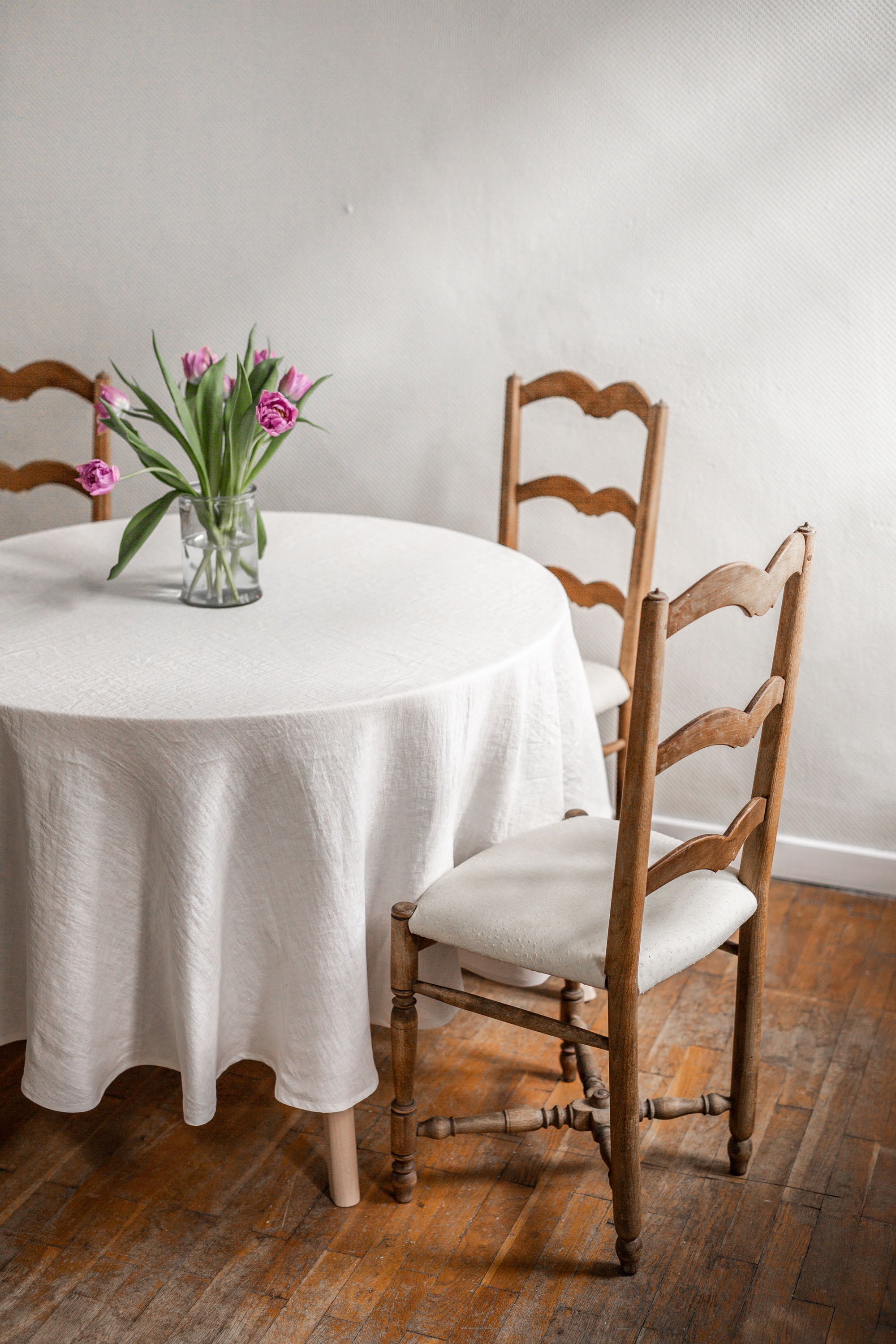 White Round Linen Tablecloth By AmourlInen