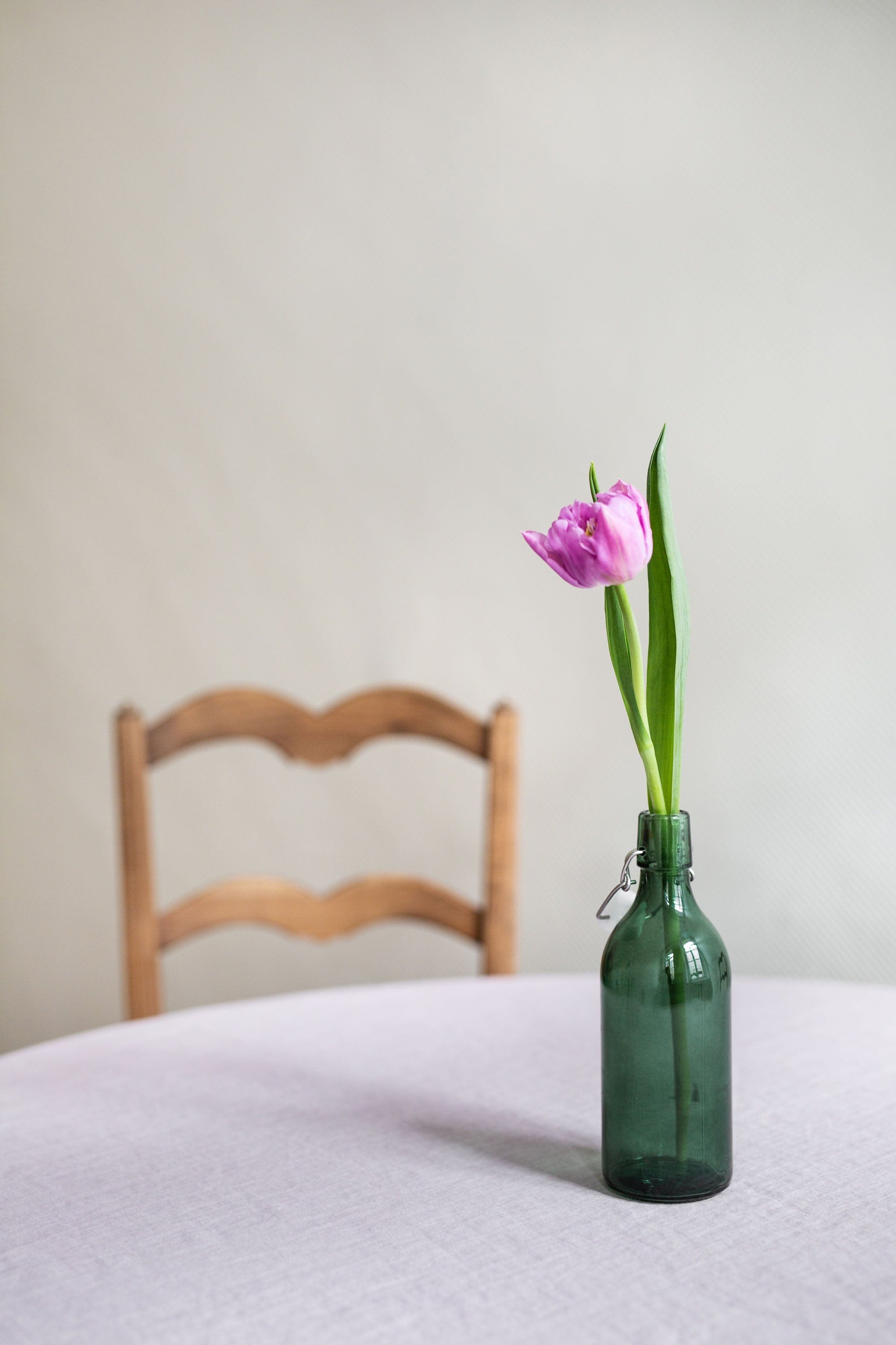Cotton Candy Linen Round Tablecloth With A flower on Top