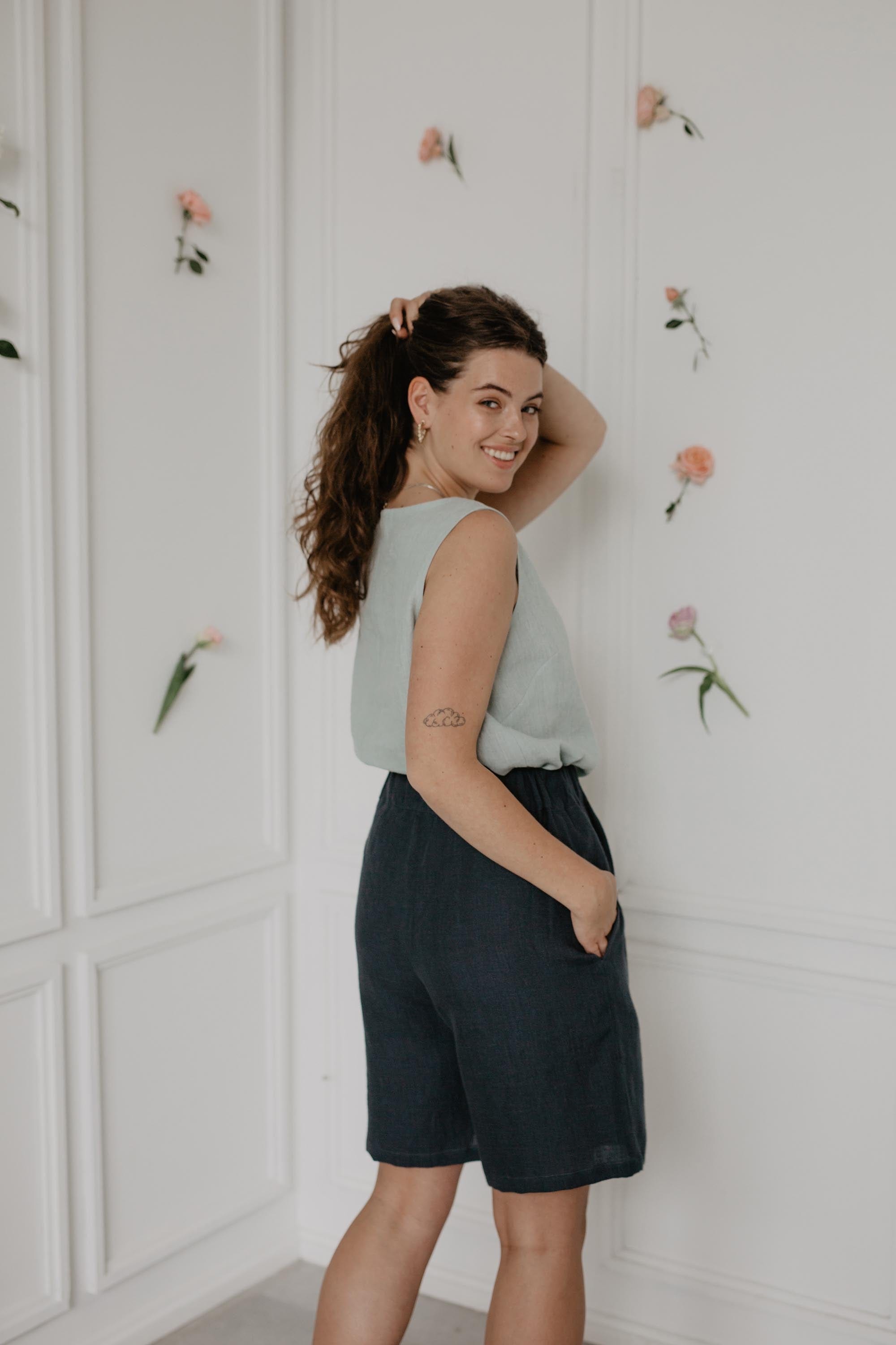 AmourLinen Linen bottom Long linen shorts MATILDA Long linen shorts MATILDA | AmourLinen | Linen Clothing