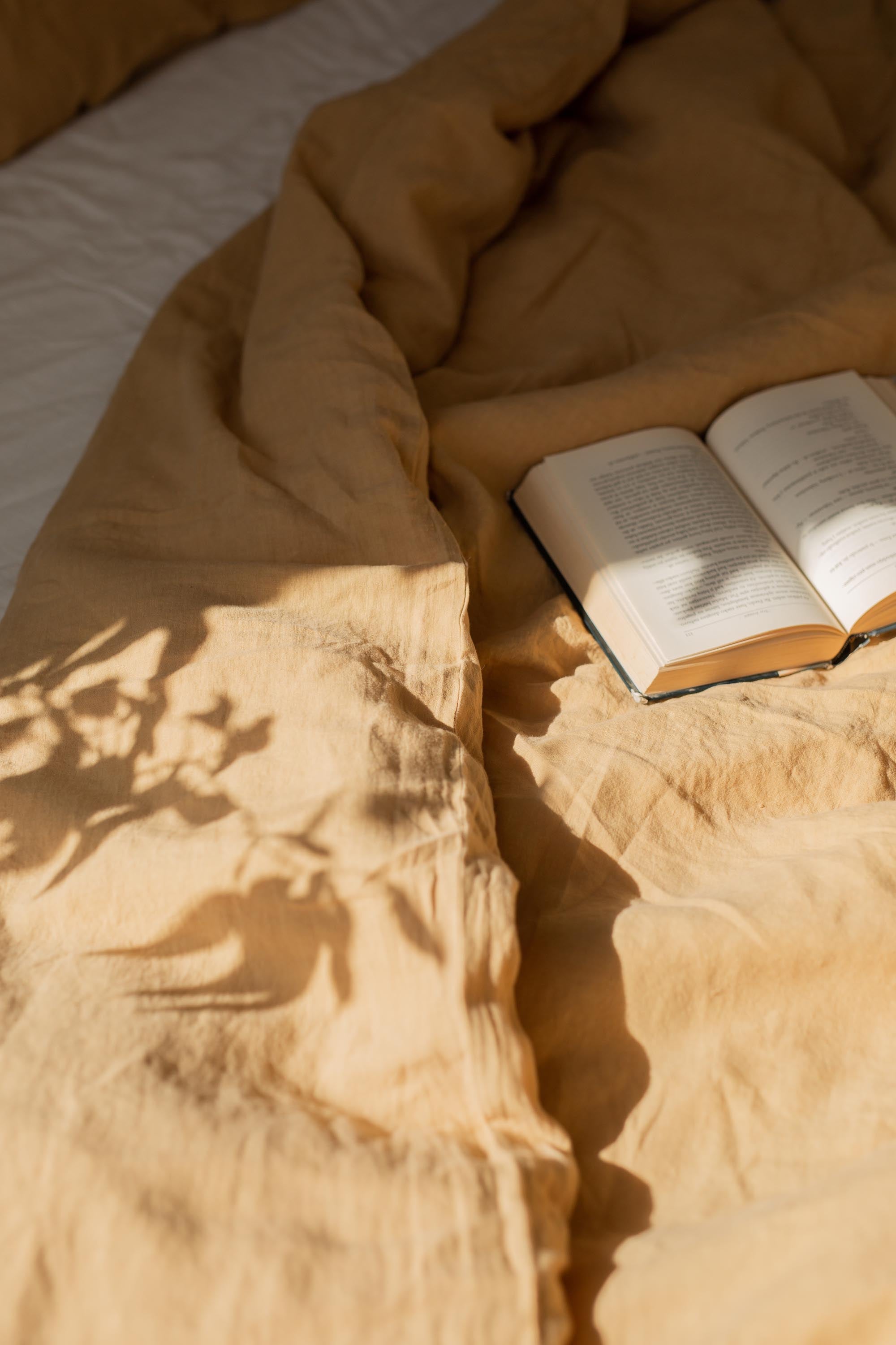 Close Up of Linen Duvet Cover In Mustard By AmourlInen