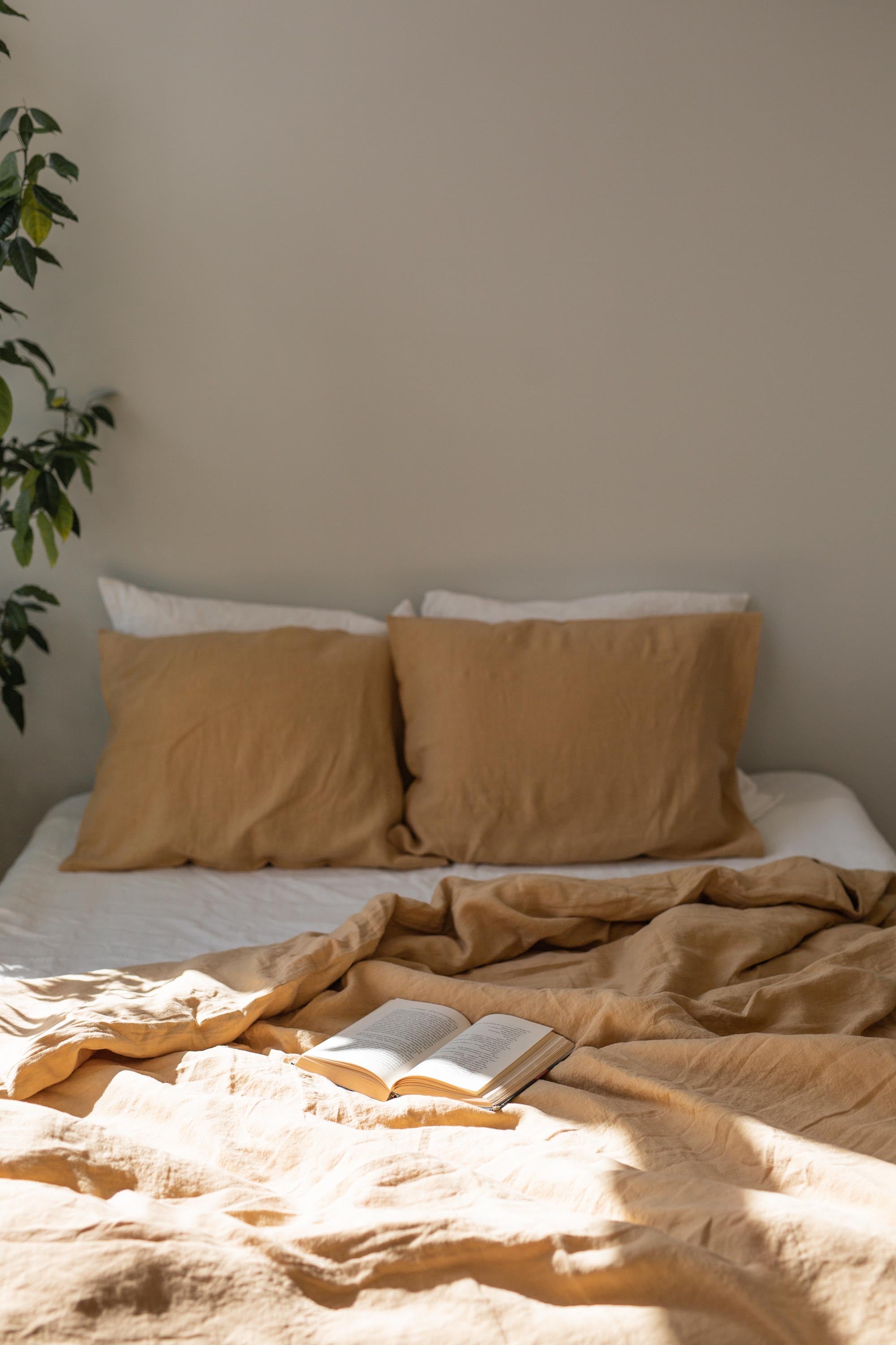 Book on a  Linen Duvet Cover In Mustard By AmourlInen