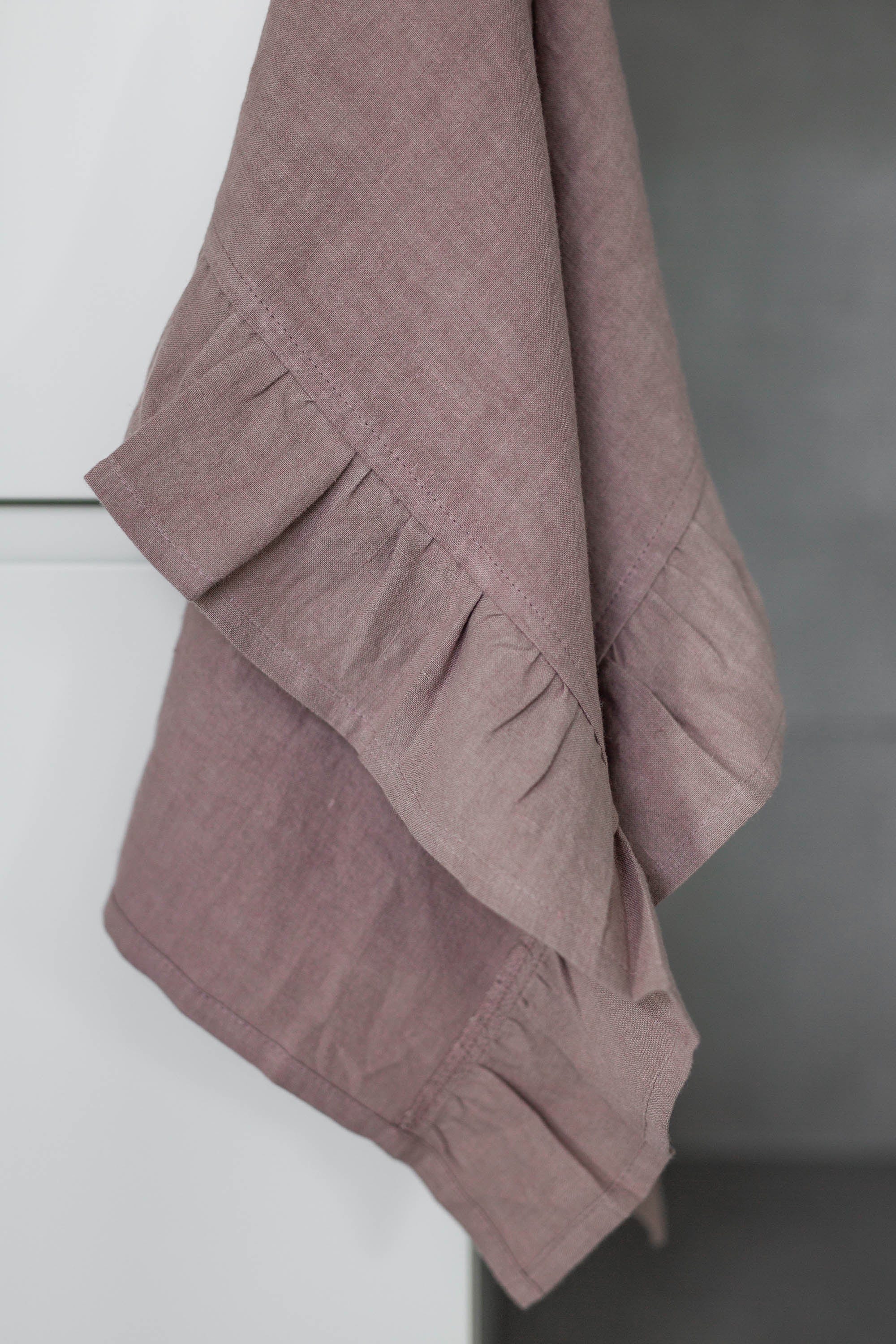 Rosy Brown Ruffled Linen Tea Towel By AmourLInen