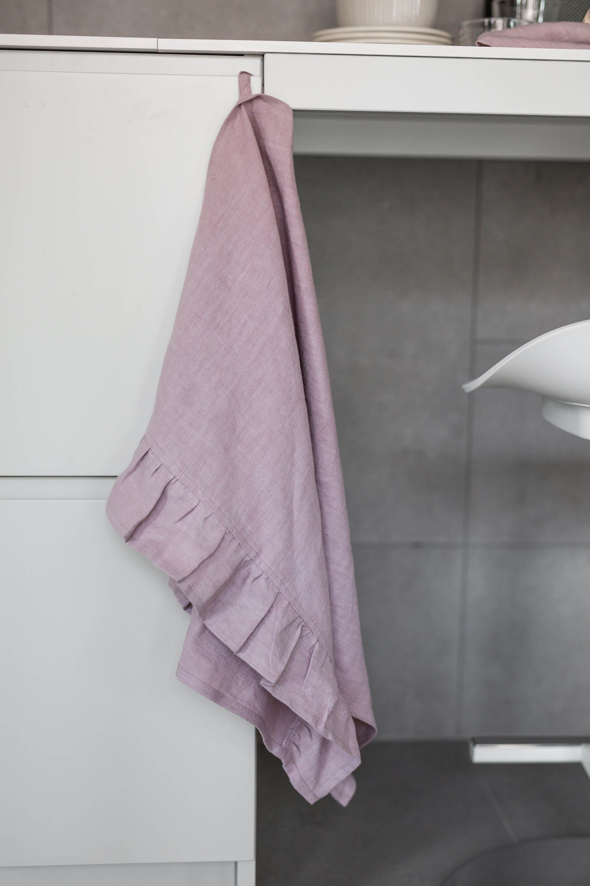 Cotton Candy Ruffled Linen Tea Towel By AmourLInen