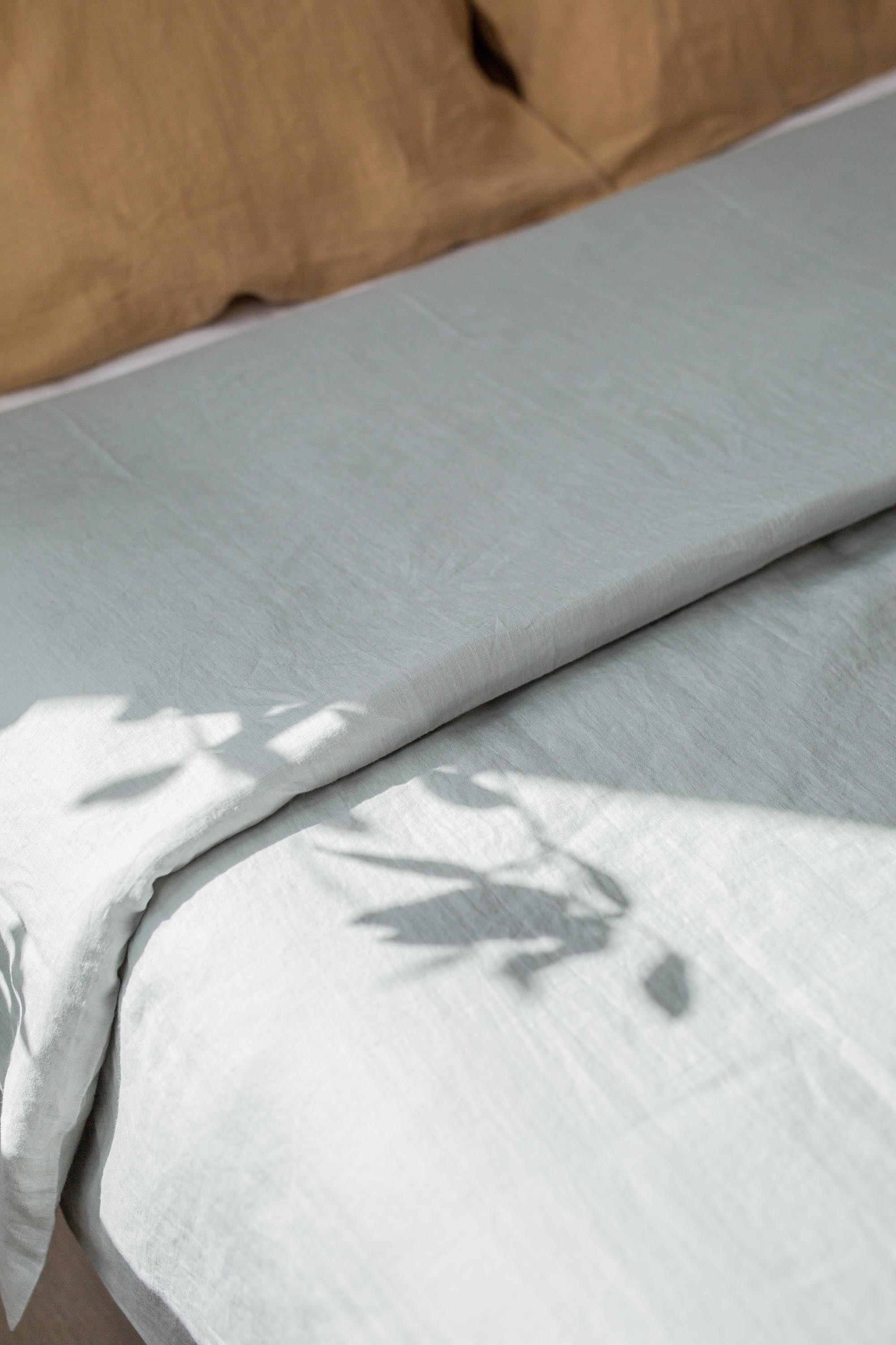 Close Up Of Sage Green Linen Duvet Cover By AmourlInen