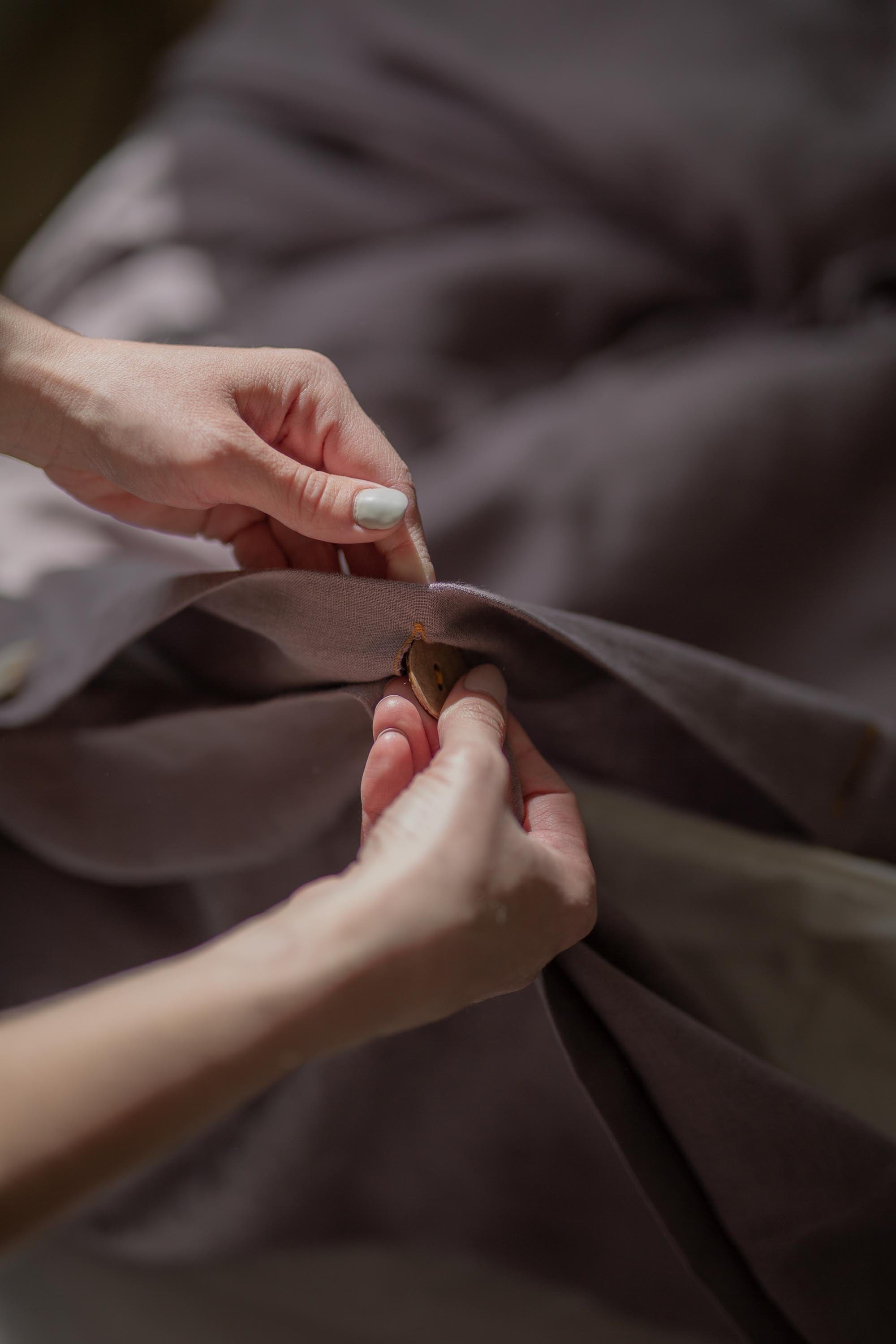 Buttoning Up Dusty Lavender Linen Duvet Cover By AmourlInen