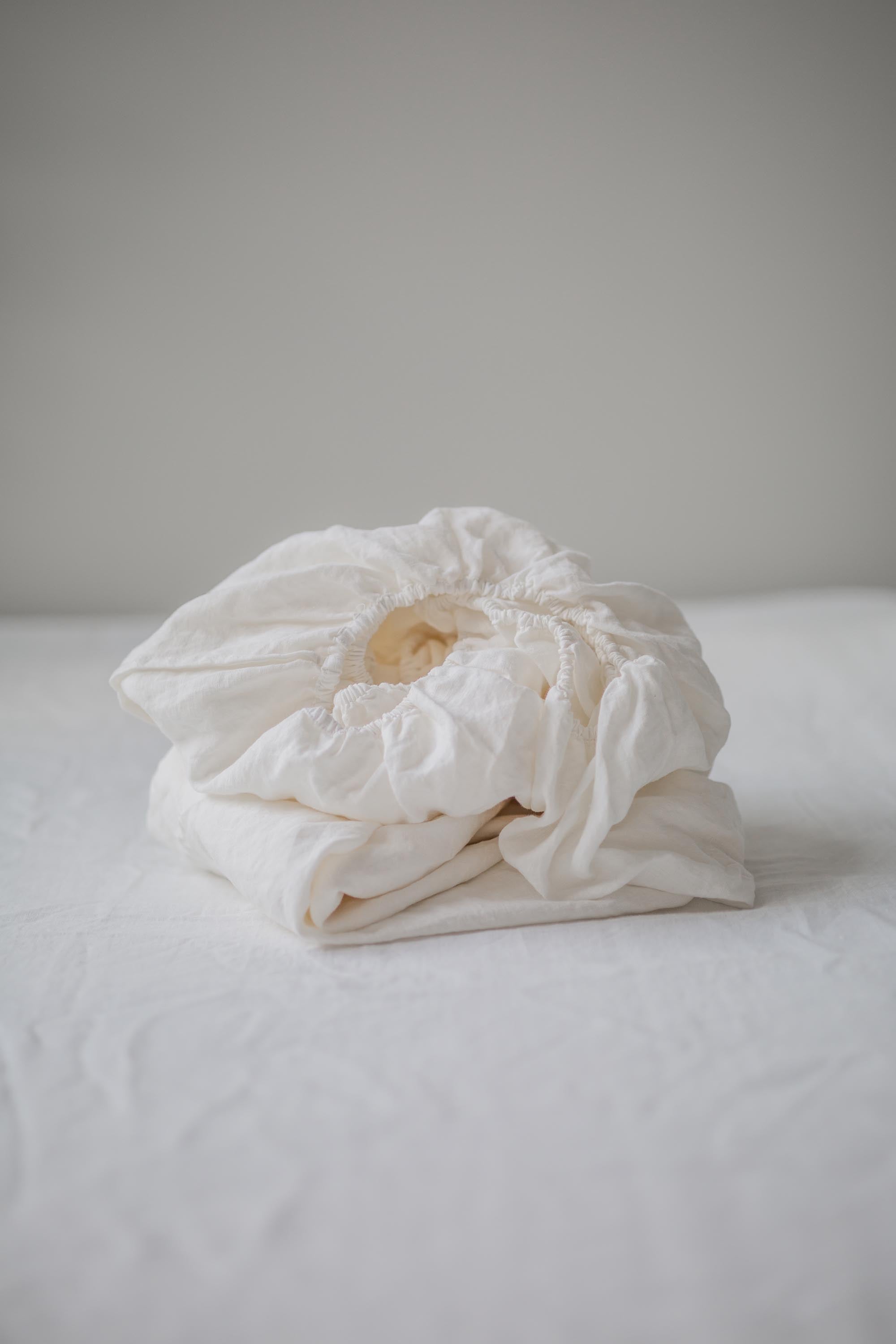 Linen Fitted Sheet In White By AmourLinen