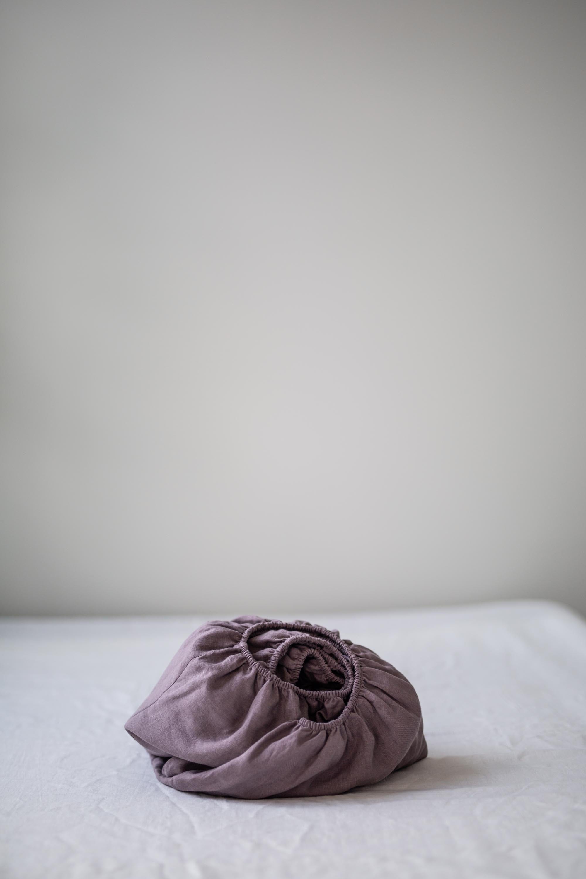 Dusty Lavender Linen Fitted Sheet By AmourLinen