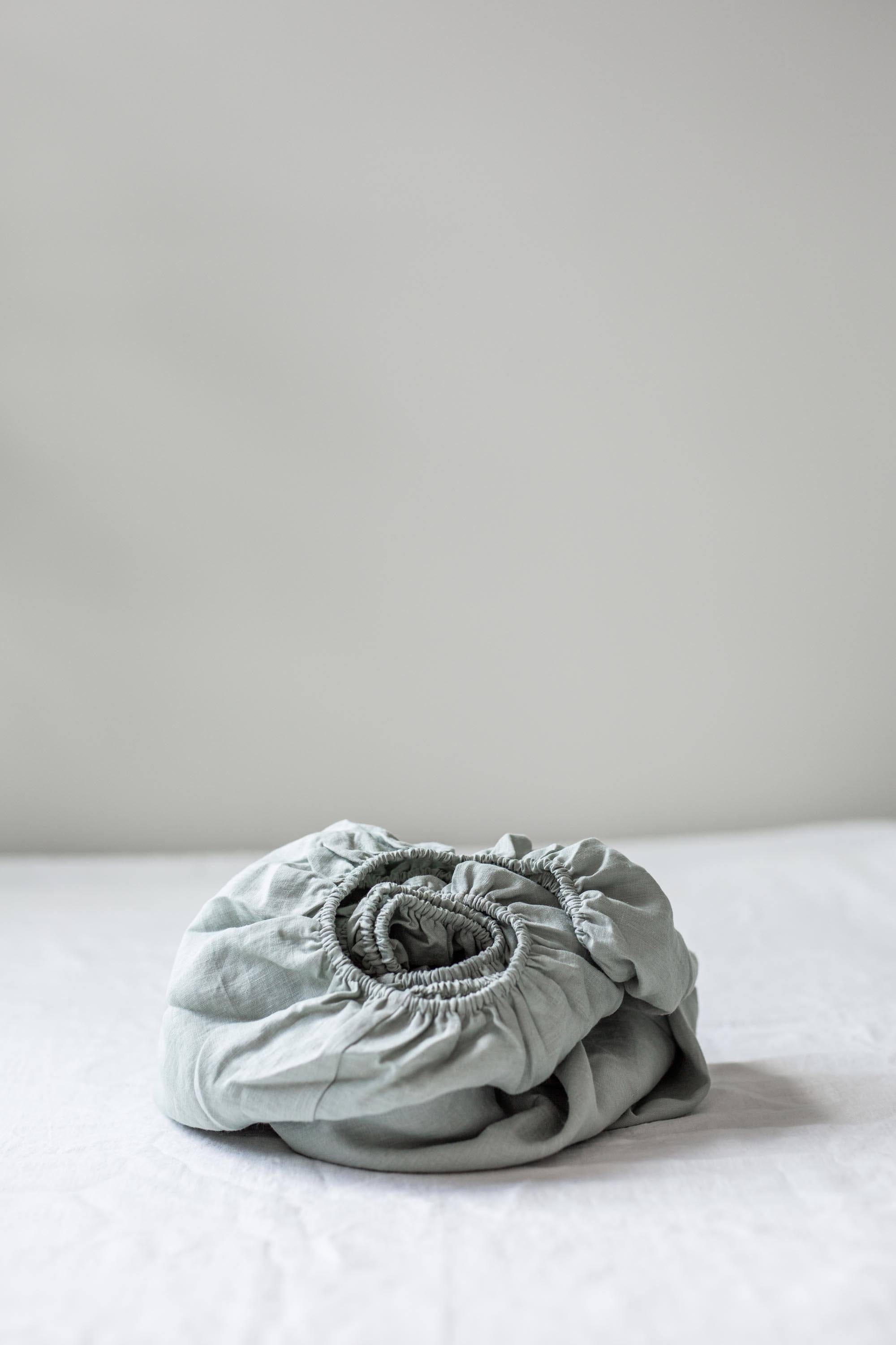 Sage Green Linen fitted sheet By AmourLinen