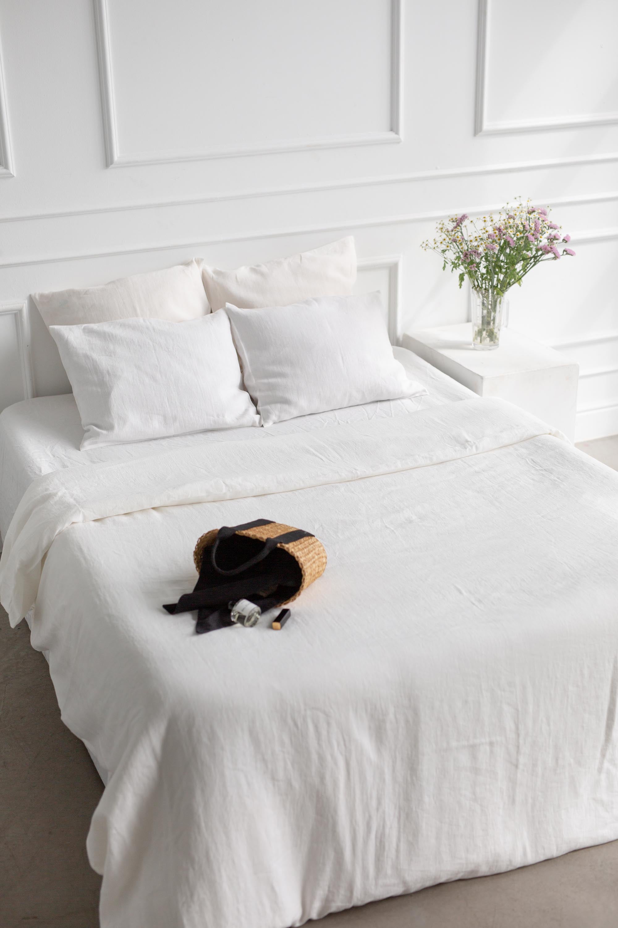 Bed With White Linen Duvet Cover By AmourlInen
