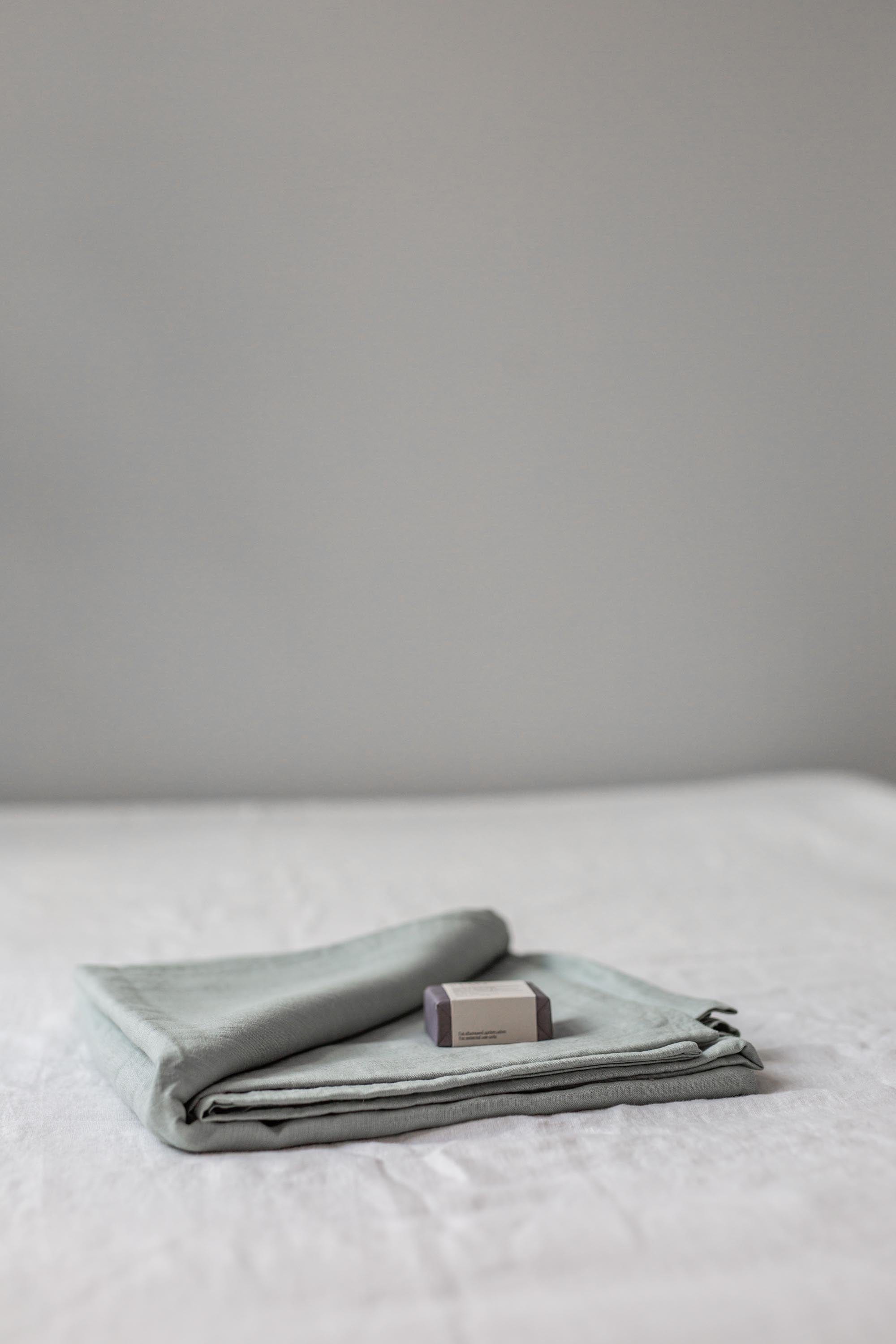 Sage Green Linen Flat Sheet By AmourLinen