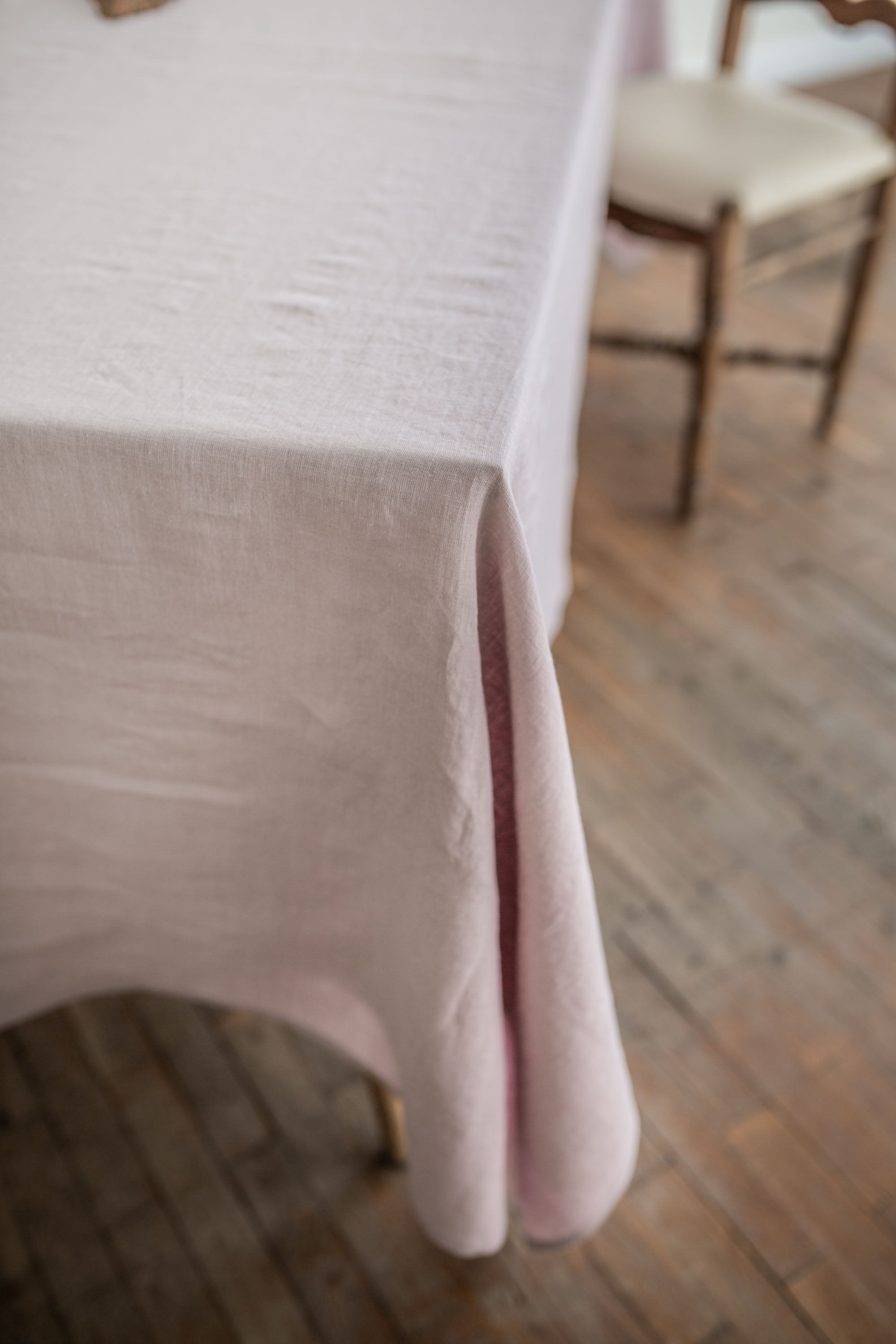 Close Up Of Dusty Rose Linen Tablecloth By Amourlinen