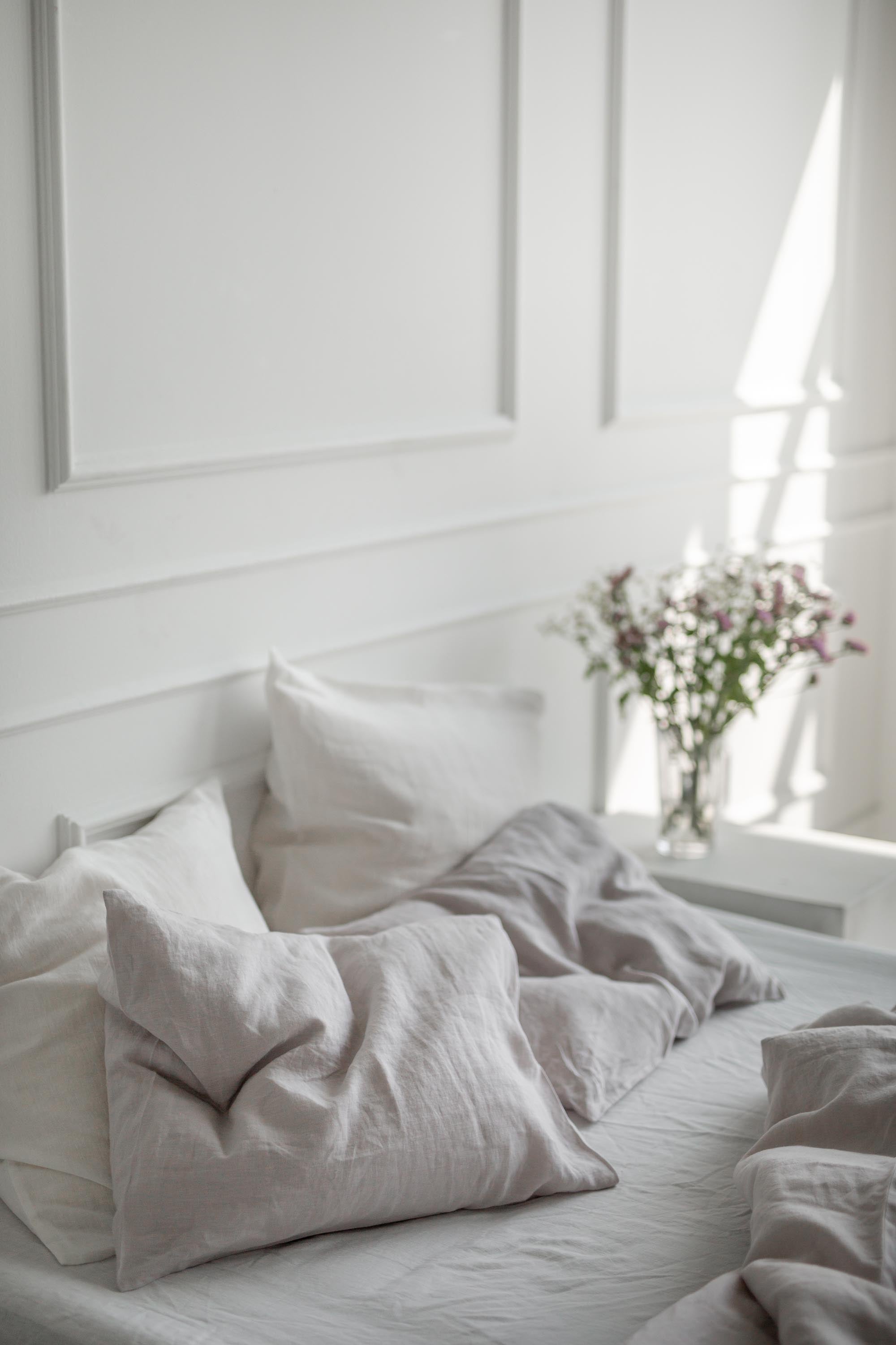 Cream LInen Pillowcase On Bed By AmourlInen