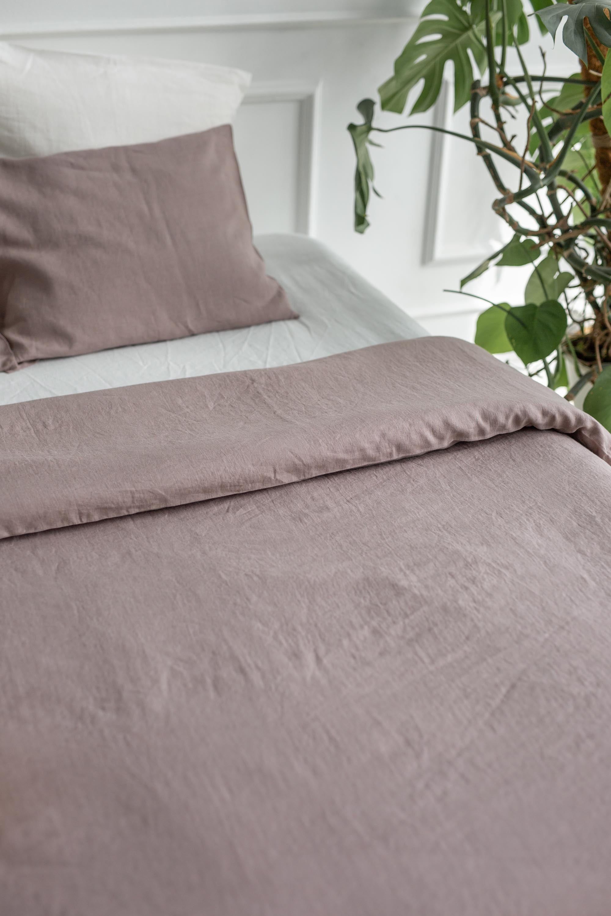 Close Up Of Tidy Linen Duvet Cover In Rosy Brown By AmourlInen