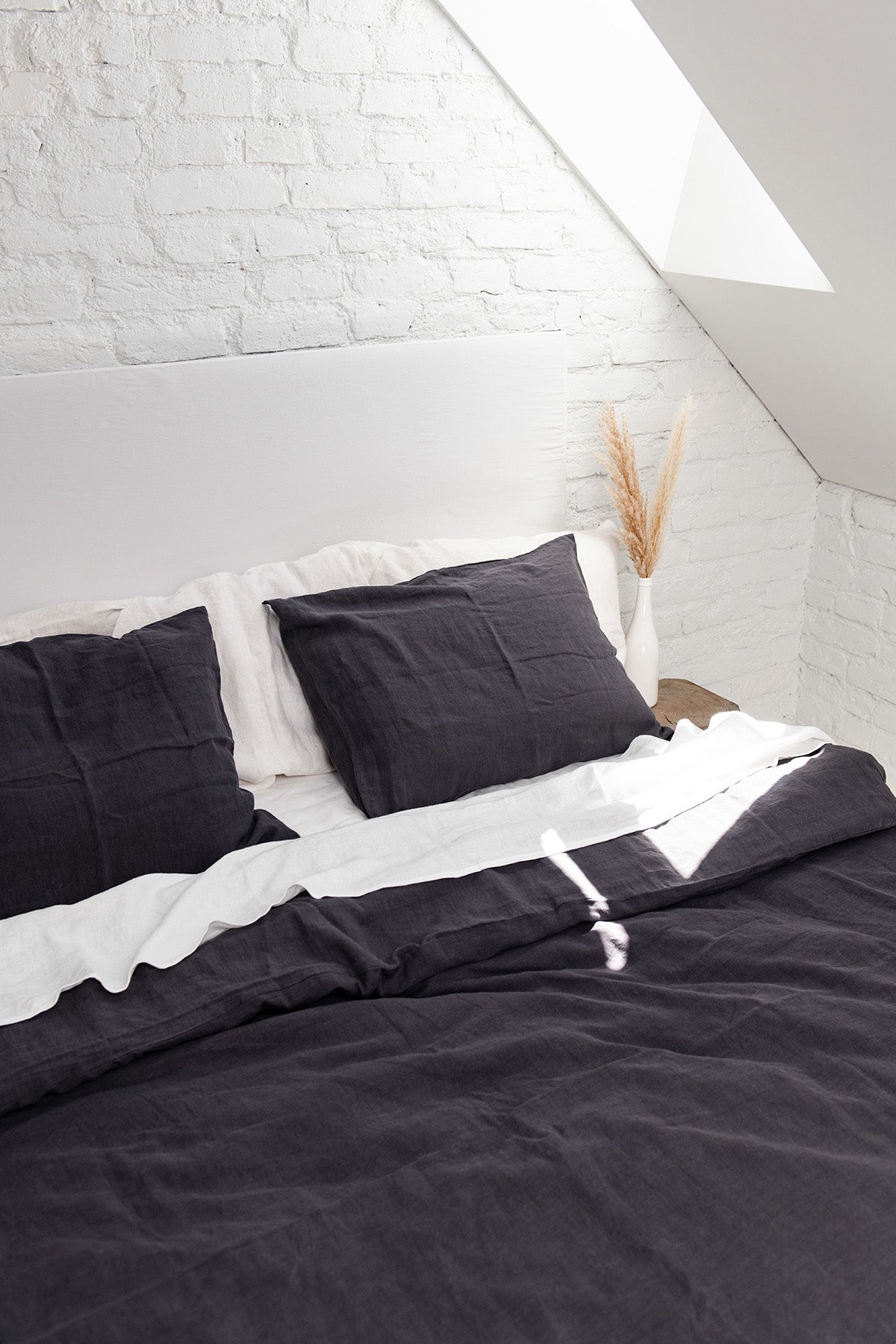 Bed With Charcoal Linen Sheet Set By AmourLinen