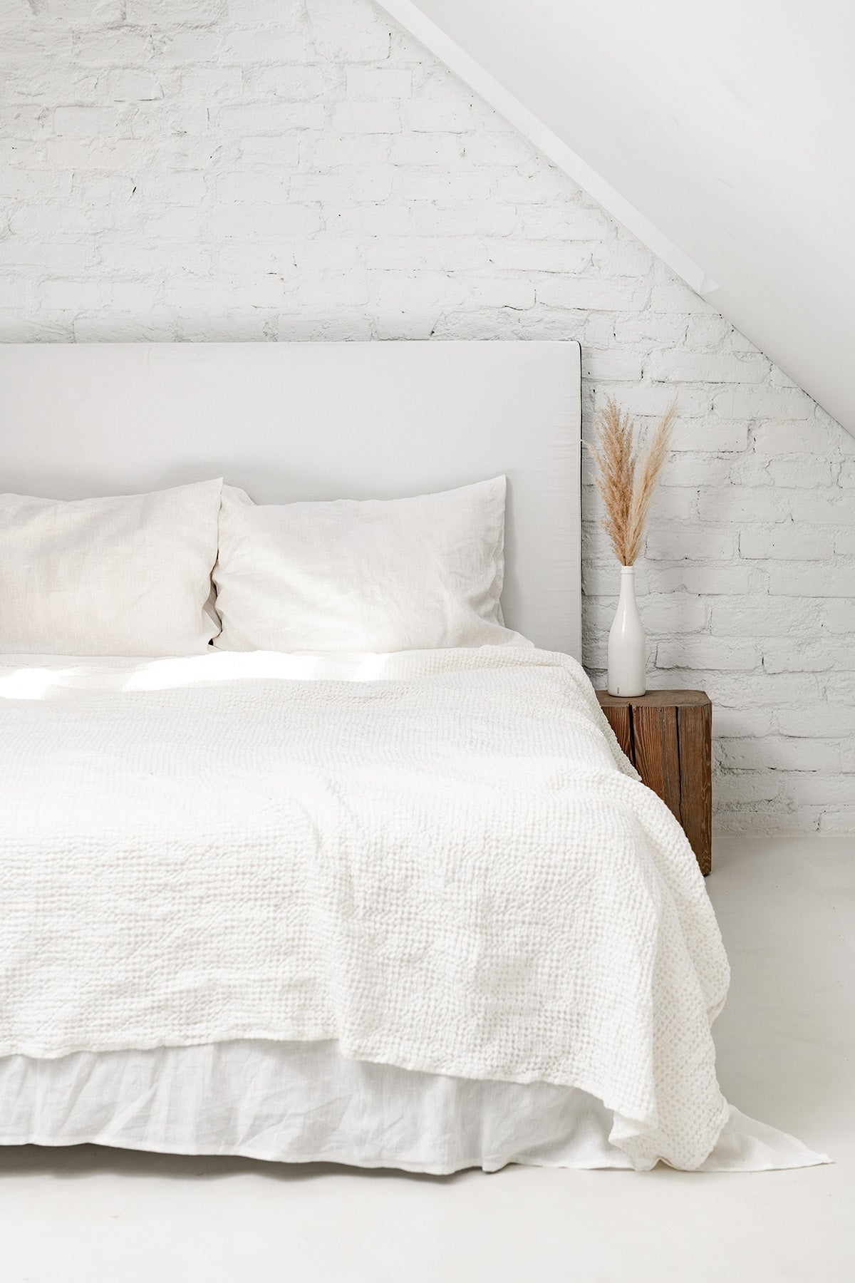 Linen Waffle Blanket on Bed by Amourlinen