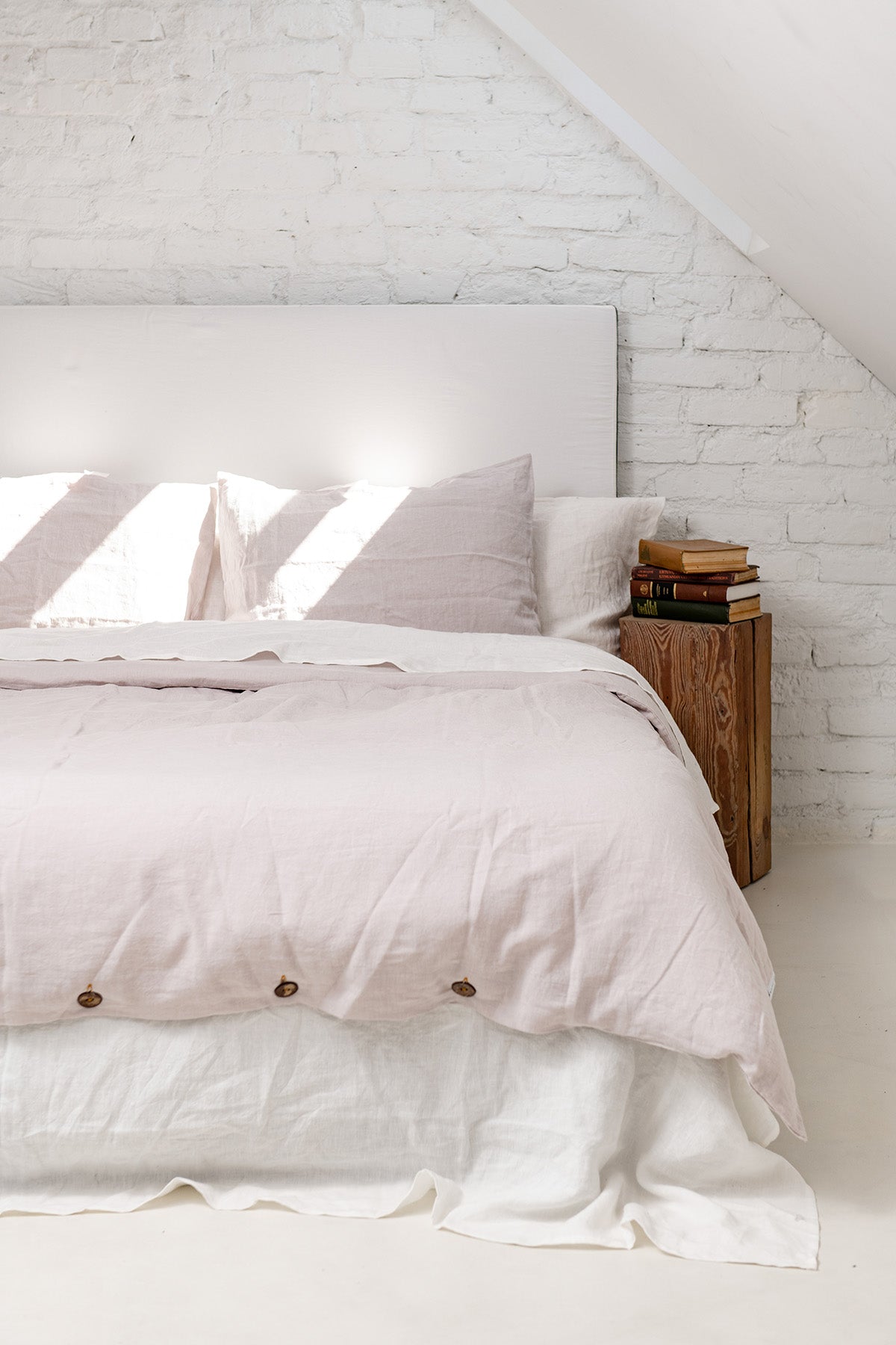 Cream Linen Sheet Set on Bed By AmourLinen
