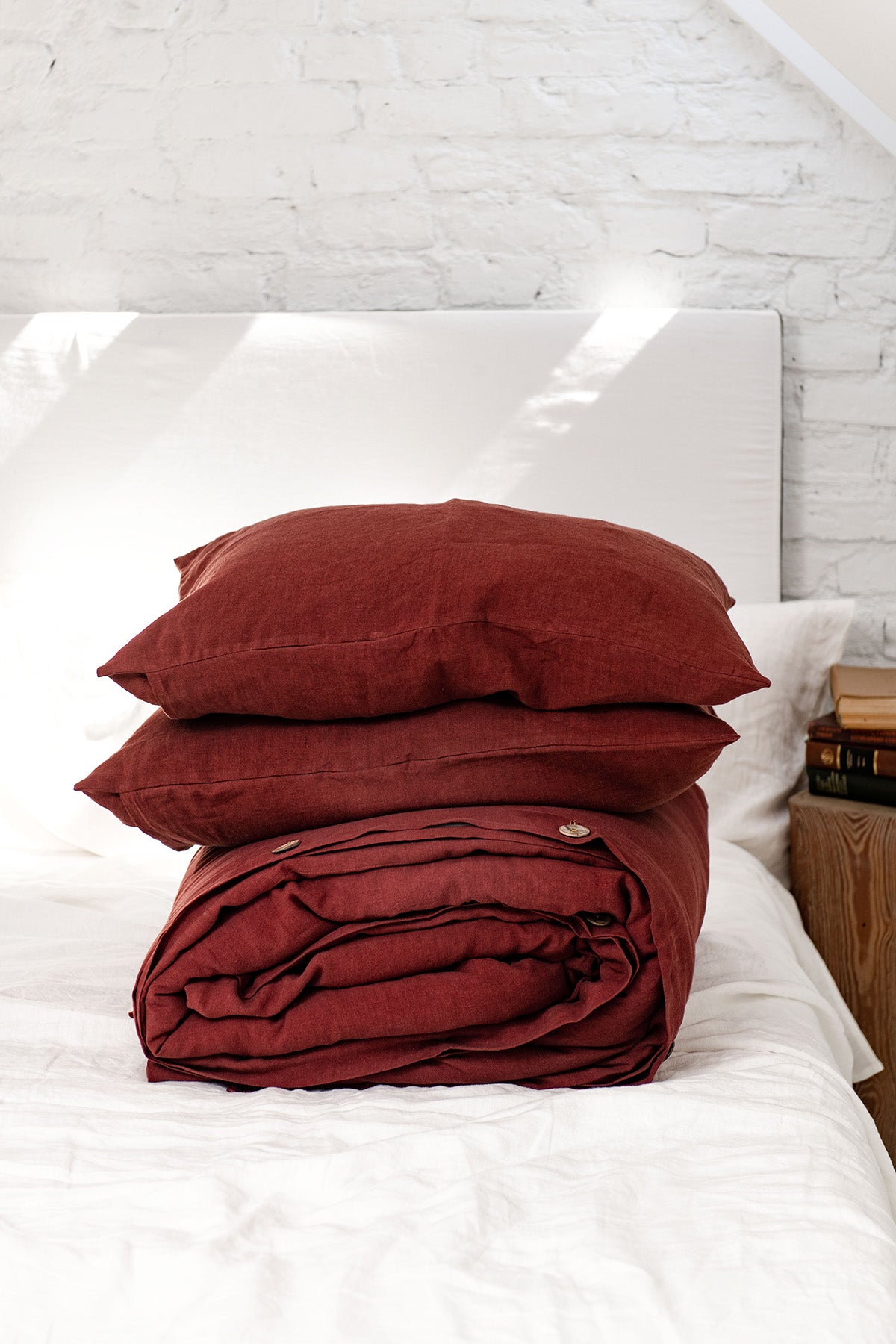 Linen Tea Towels 2 Pcs. BURGUNDY RED Towel Set. Softened 